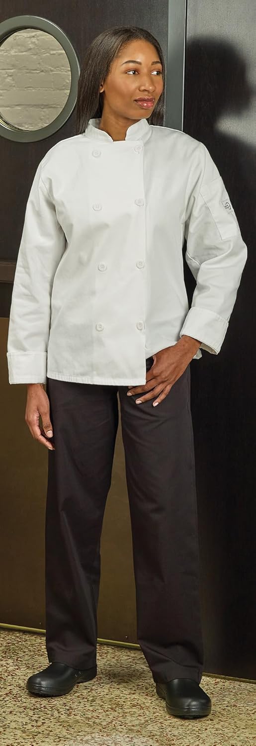 Mercer Culinary M60020WHM Millennia Women's Cook Jacket with Traditional Buttons, Medium, White - Image 7