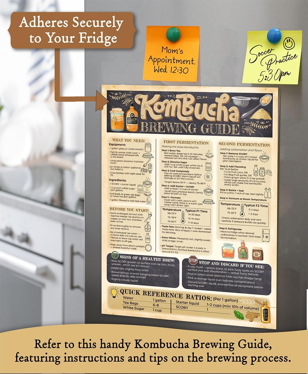 Lone Star Art Kombucha Brewing Guide Magnet 8.5x11 Fermentation Chart Tea Brewing Instructions SCOBY Recipe Reference Waterproof Fridge Magnet Home Brewing Kitchen Guide Starter Tool (Pack of 2)