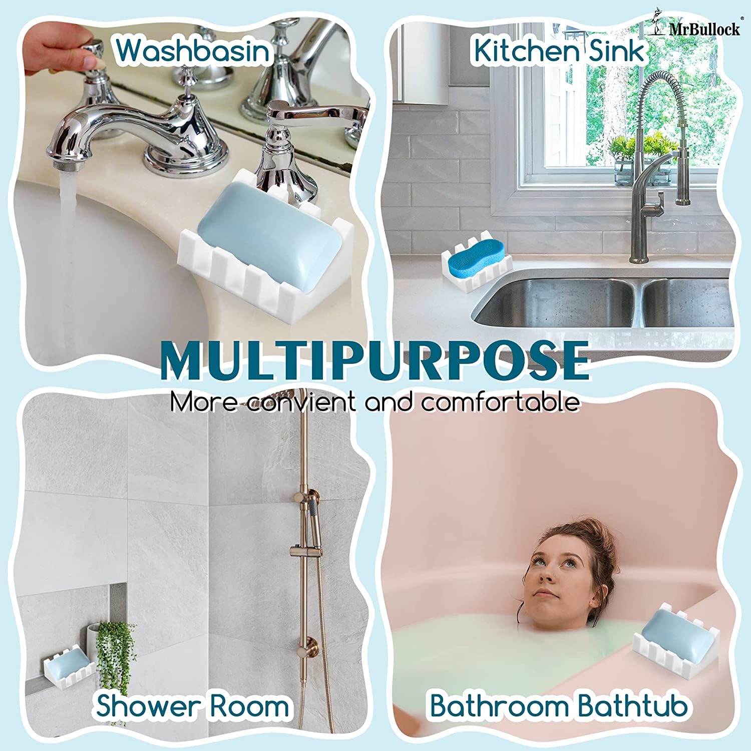 Jabonera de silicona con drenaje, jabonera para ducha, barra de cascada, bandeja de jabón con drenaje para accesorios de baño y cocina (blanco, 1)