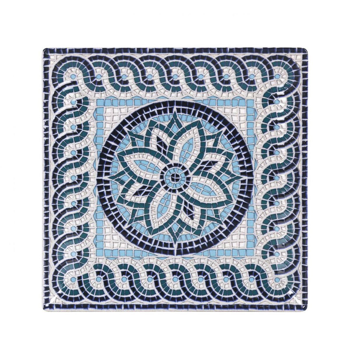 Service Assiettes ALITA carrées de 6 Pièces plates en Porcelaine décorée, plat de service pour entrées desserts et salades - Longueur 24 x largeur 24 x Hauteur 2 cm