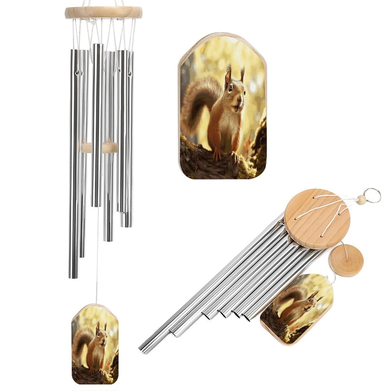 Funny Squirrel Wind Chimes for Outside Personalized Sympathy Wind-Chime with 6 Tuned Tubes Elegant Aluminium Wind Chimes Memorial Windchimes Best Gift 20.5"