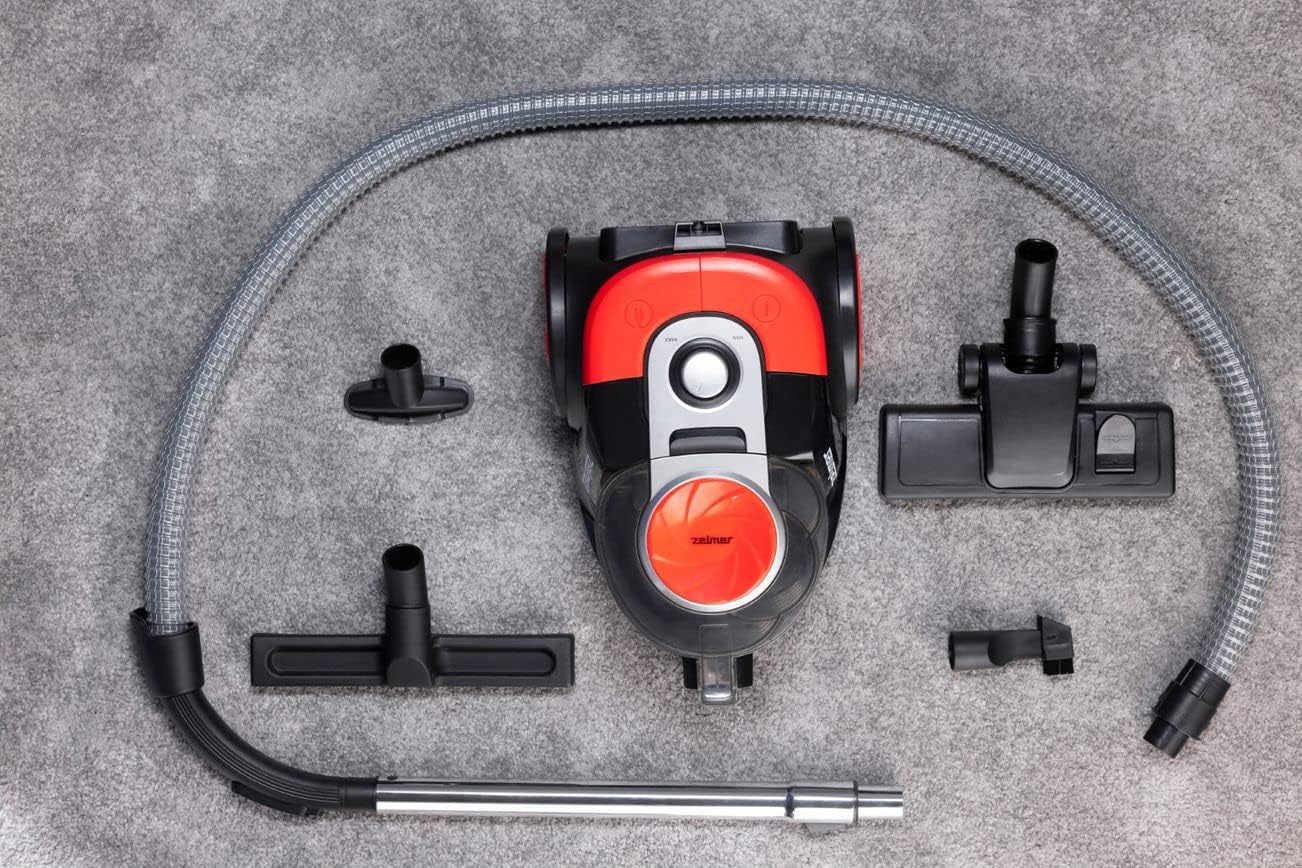 All components of the Zelmer ZVC021P Krzysh vacuum cleaner laid out