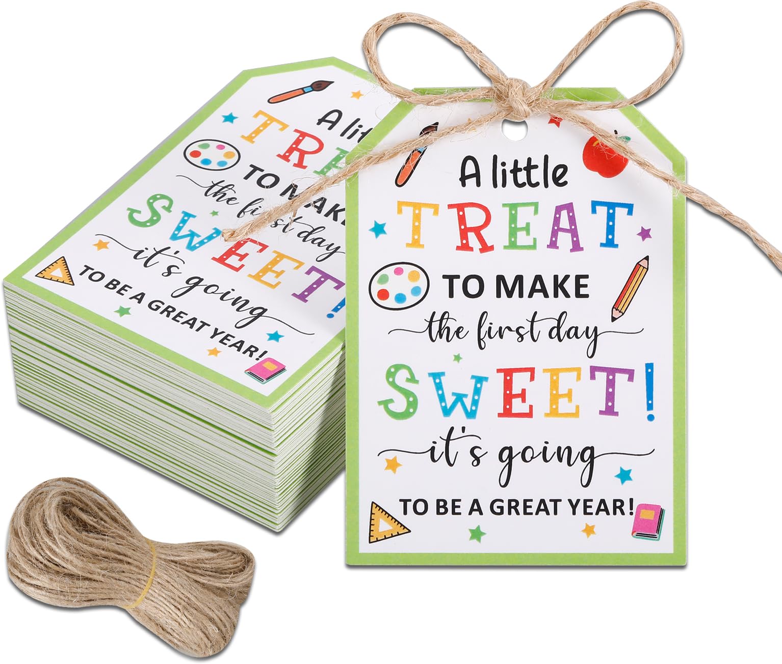 Back to School Gifts Tags - 80PCS First Day of Kindergarten Tag with String