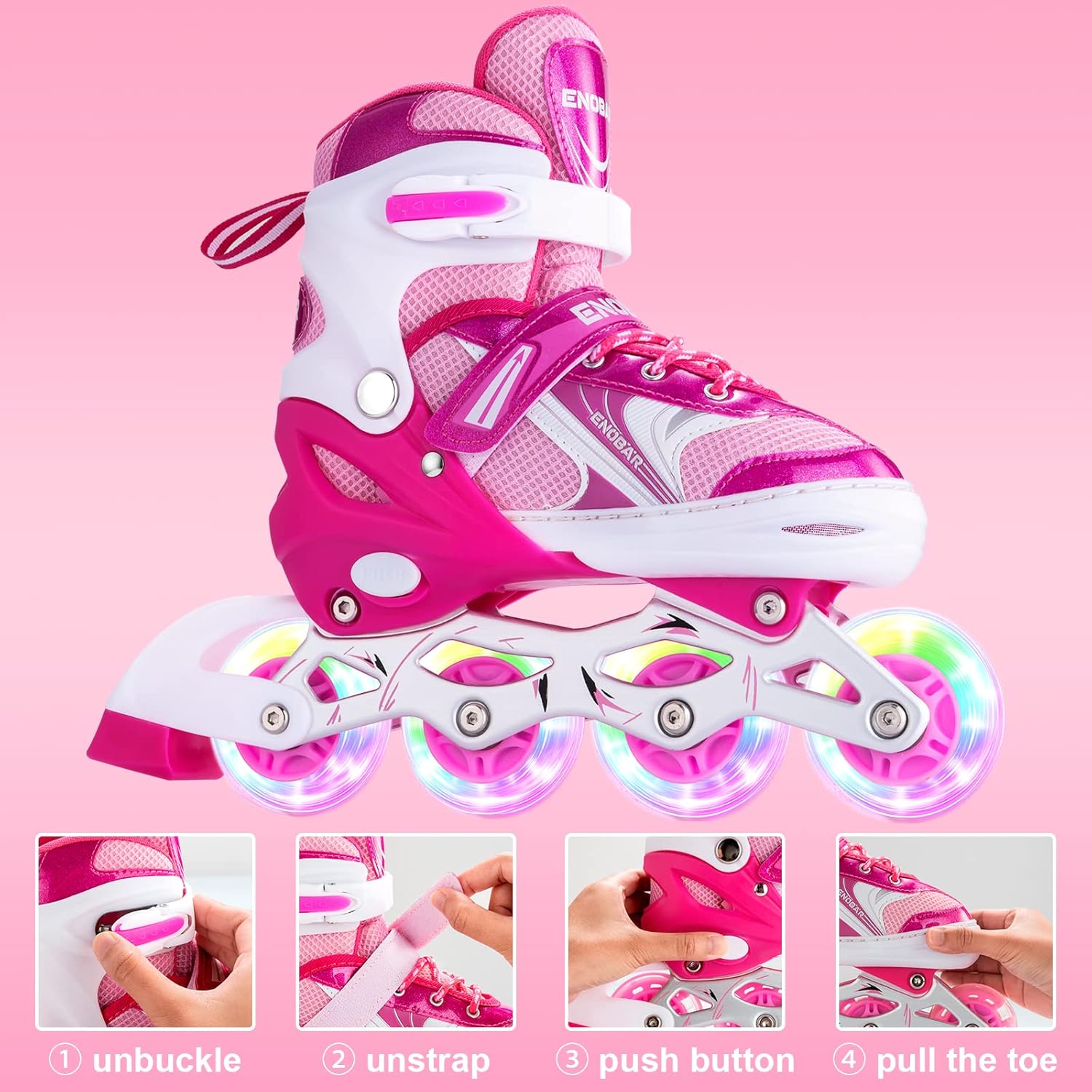 Enobar Children’s Inline Skates for Kids, Adjustable Inline Skates with Light up Wheels for Girls Boys, Roller Skates Outdoor and Indoor… : Sports & Outdoors