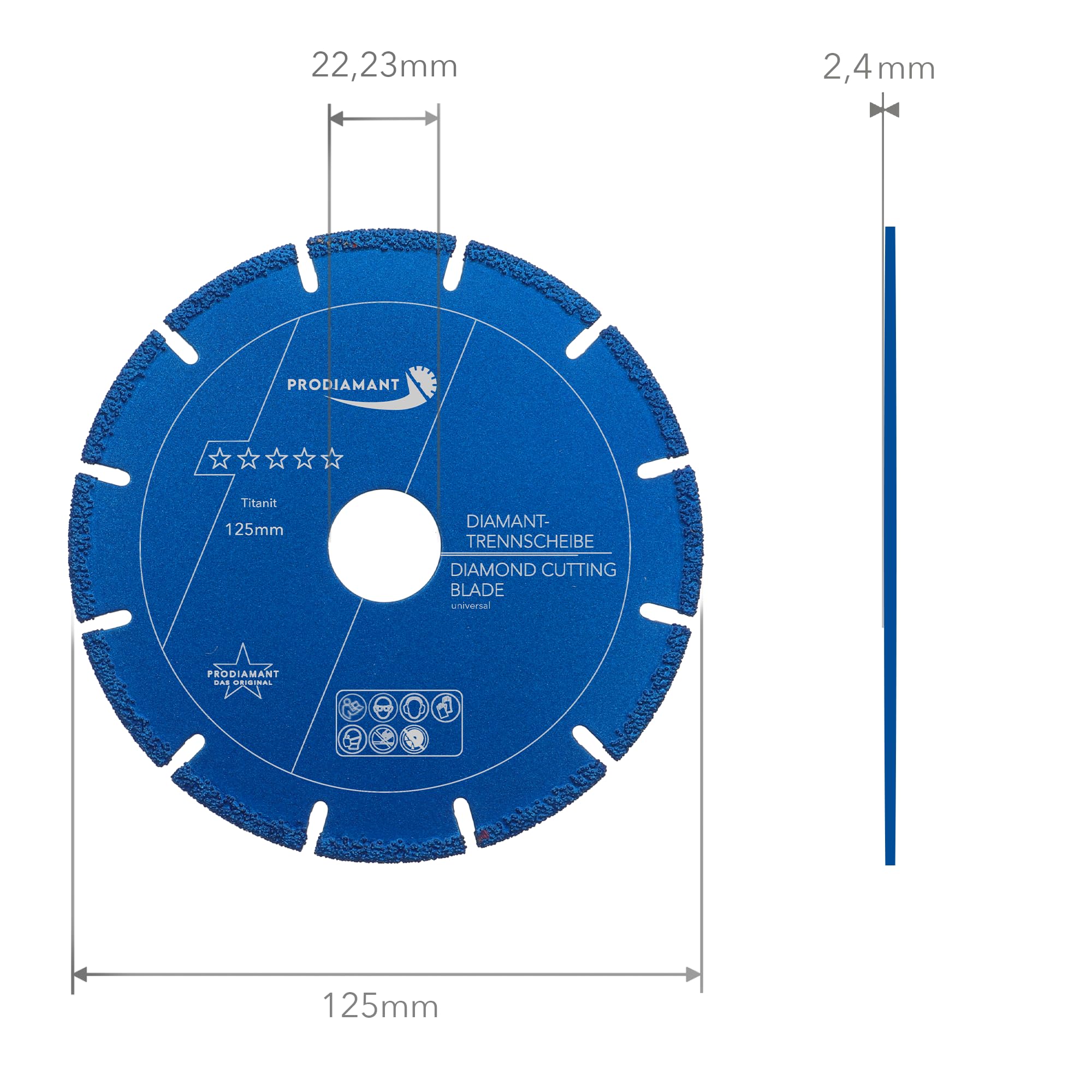 PRODIAMANT Disque diamant pour coupe universelle Titanit 125 mm x 22,2 mm Multicut, coupe tous les matériaux de construction