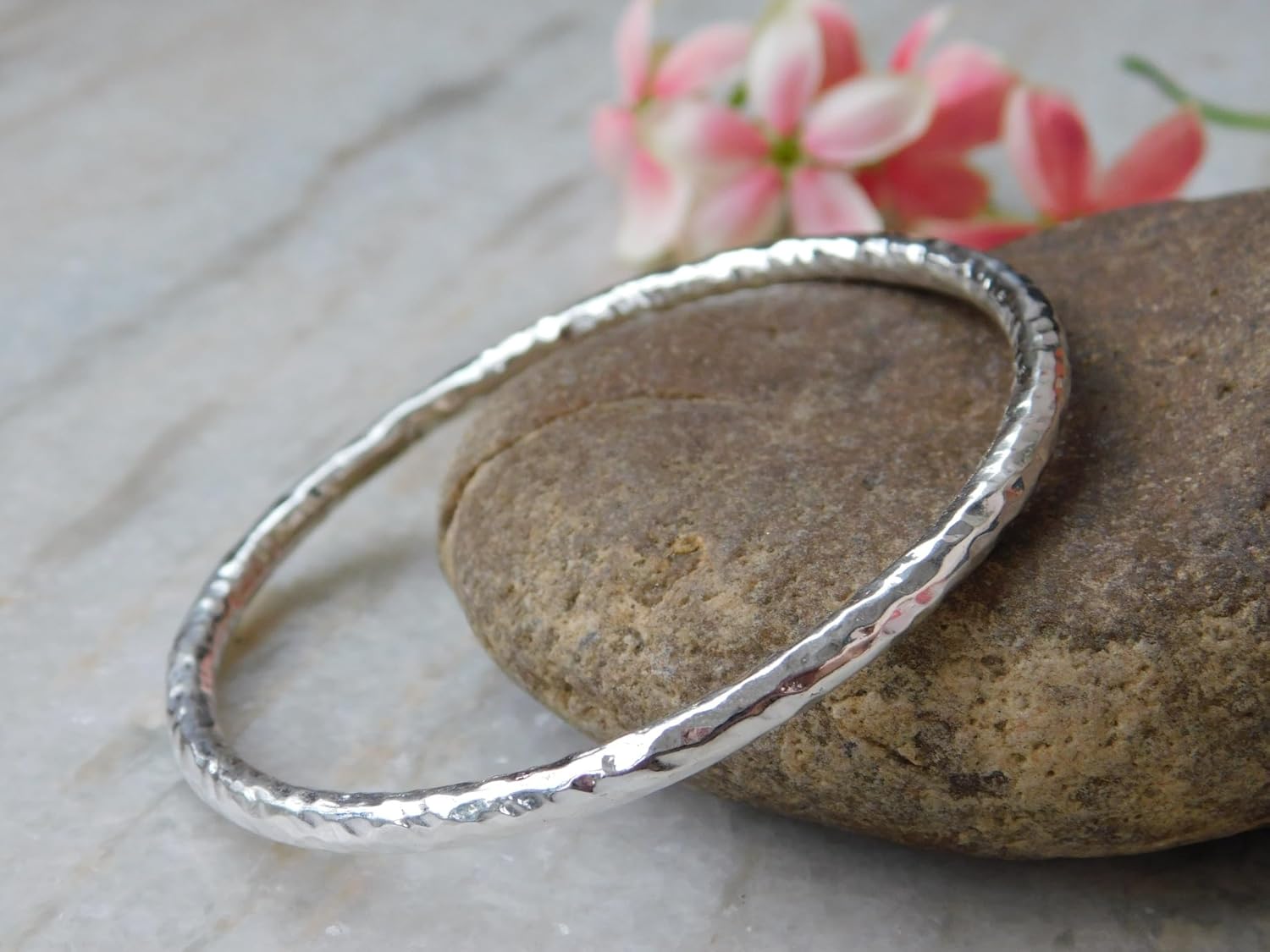 925 Sterling Silver Hammered Bangle Bracelet - Handmade Style Bangle for Men and Women Jewellery,