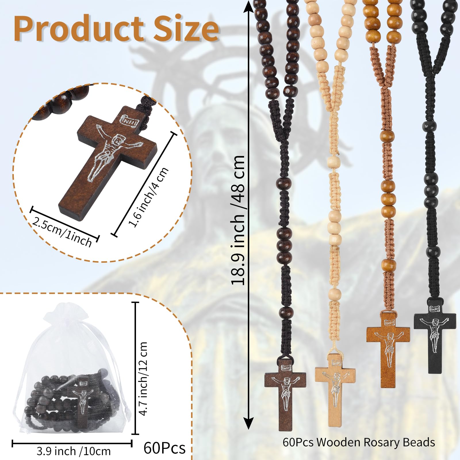 Byzantine Olive Wood Wall Hanging Cross with 4 Holy Items On It