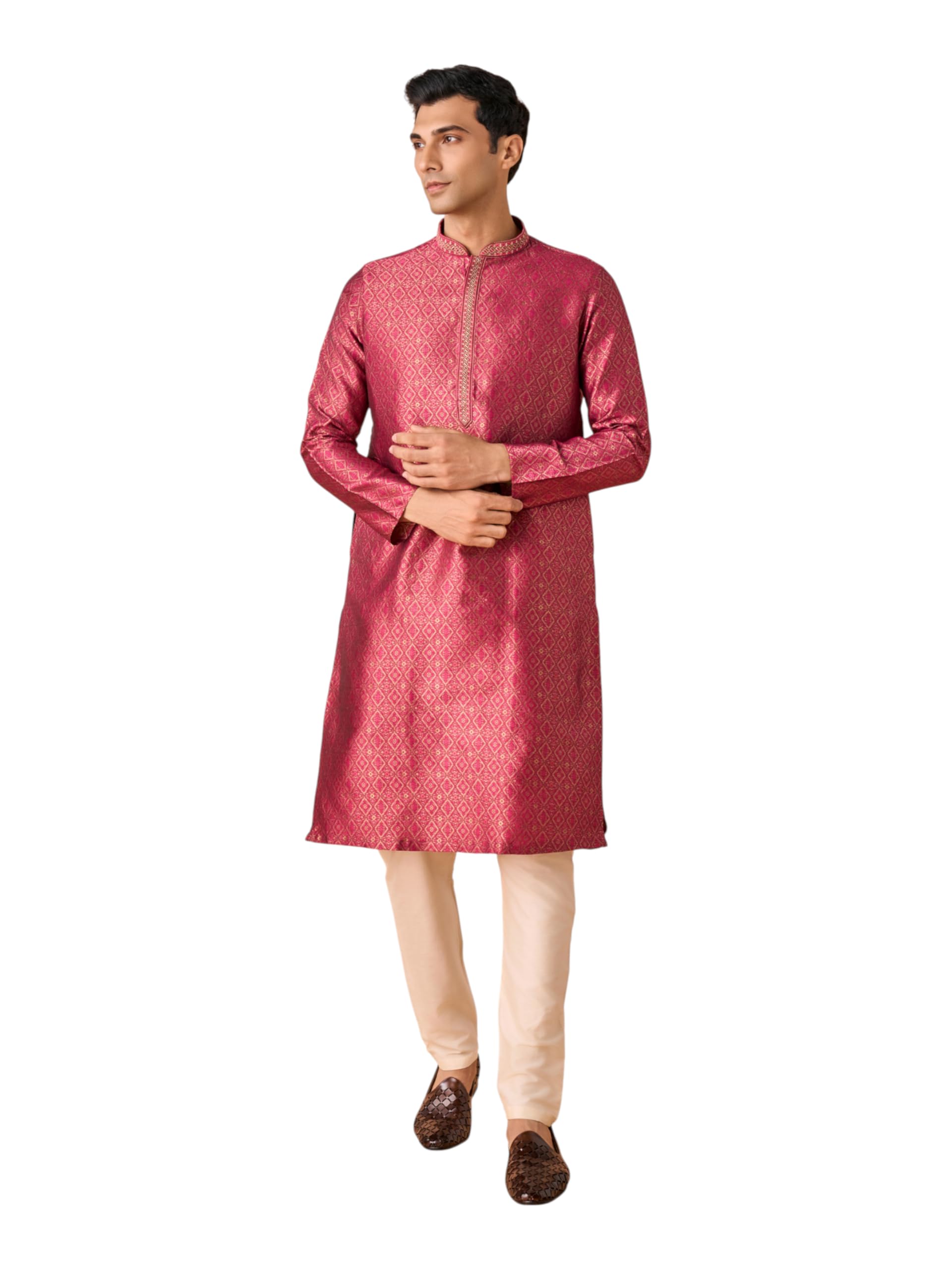 manyavar Men's Brocade Jacquard | Self Design Traditional Kurta Set (2pcs)-picture-43