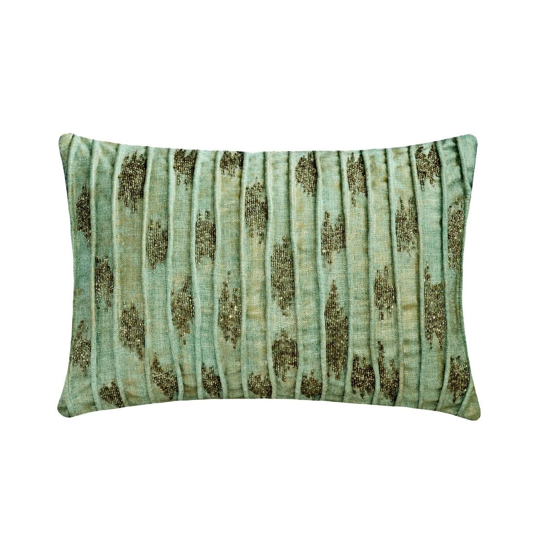 The HomeCentric Decorative Blue Pack of 2, 30x60 cm (12"x24") Lumbar Cushion Covers, Jacquard Silk Foil Pintucks & Beaded Lumbar Cushion Covers, Striped Pattern Modern Style - Madelaine
