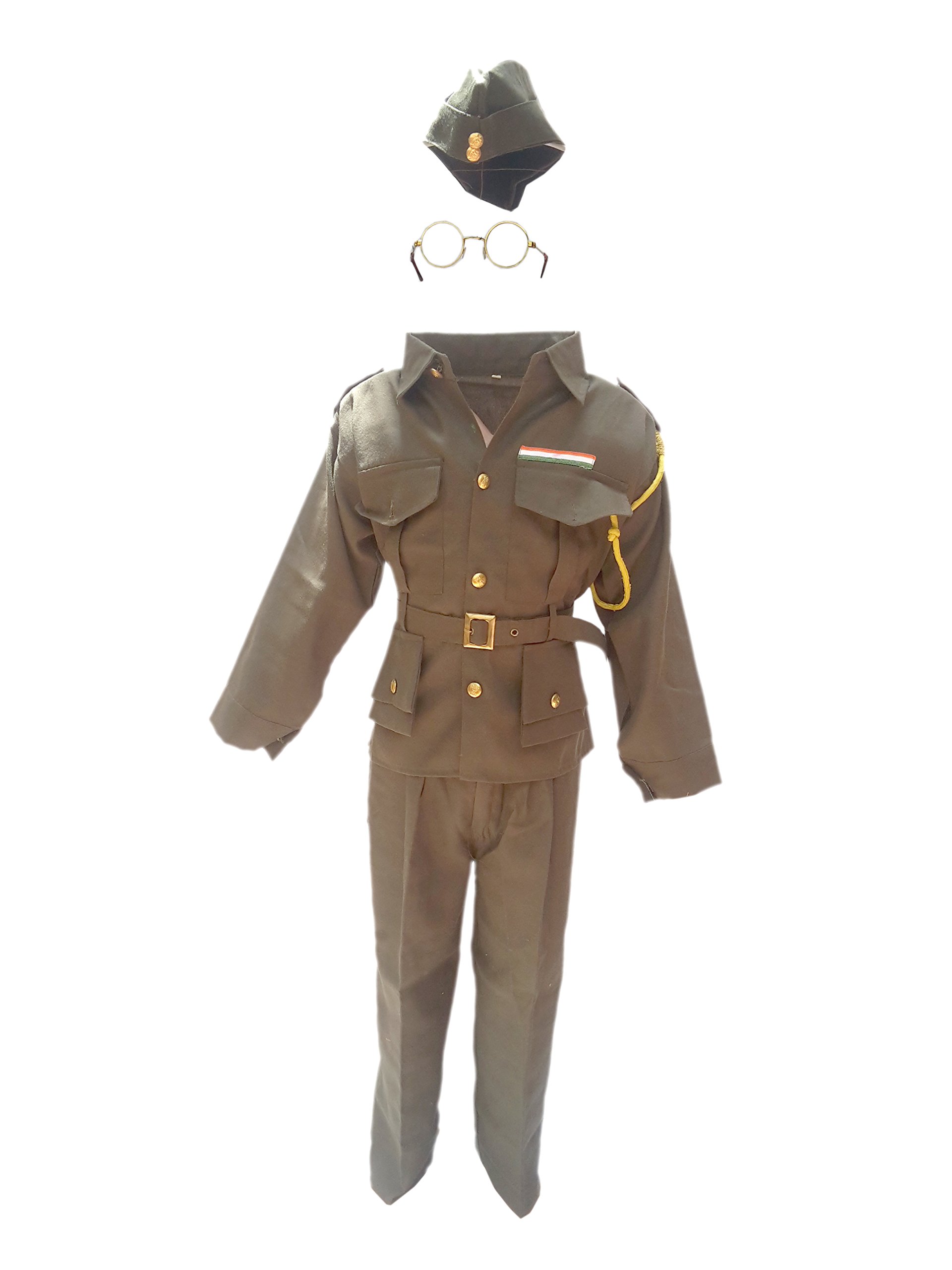 Kaku Fancy Dresses National Hero/ Freedom Fighter Subhash Chandra Bose Costume Green, 34 Years