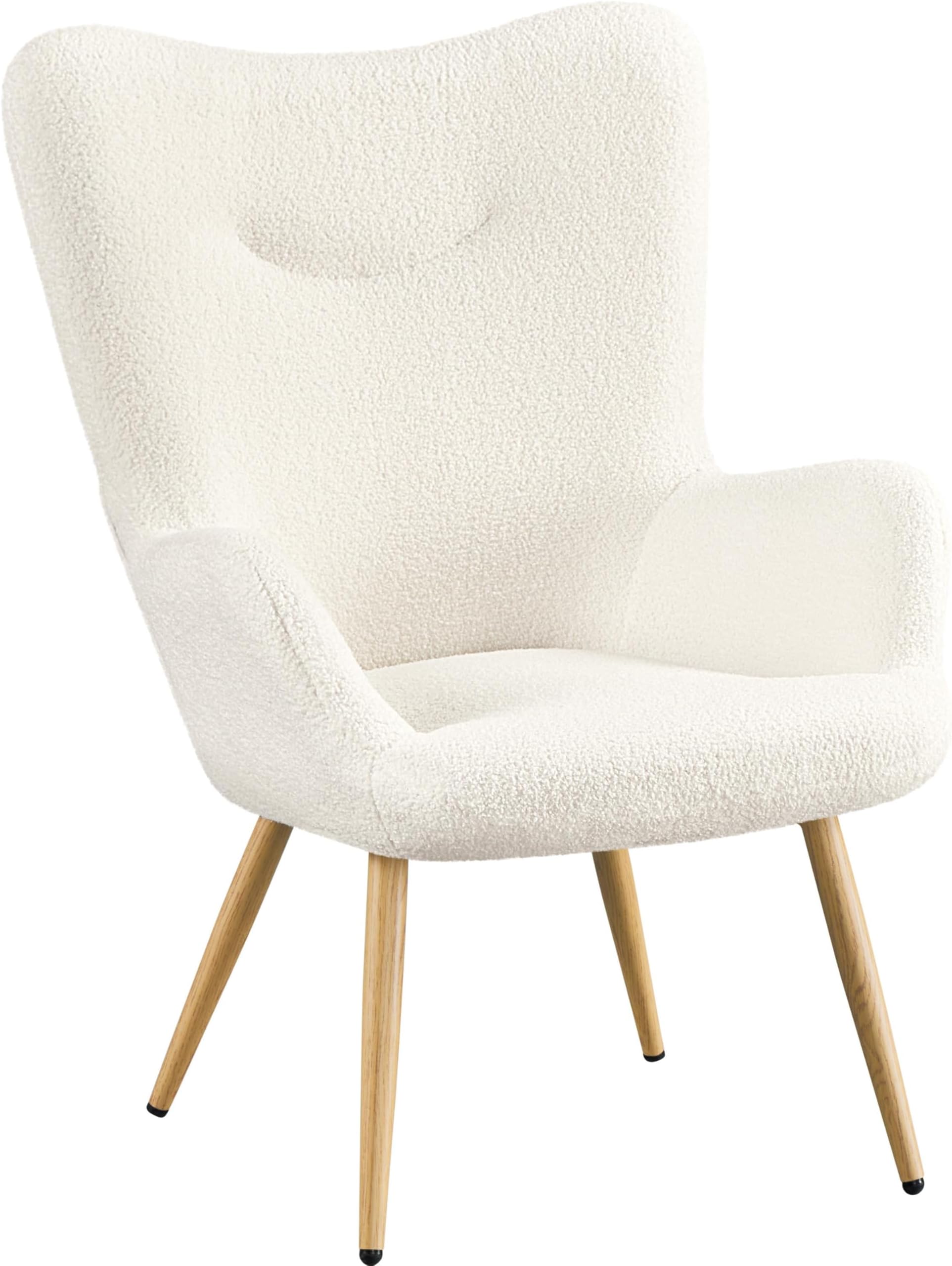 Yaheetech Armchair, Sherpa Fuzzy Tub Chair with High Back, Ivory