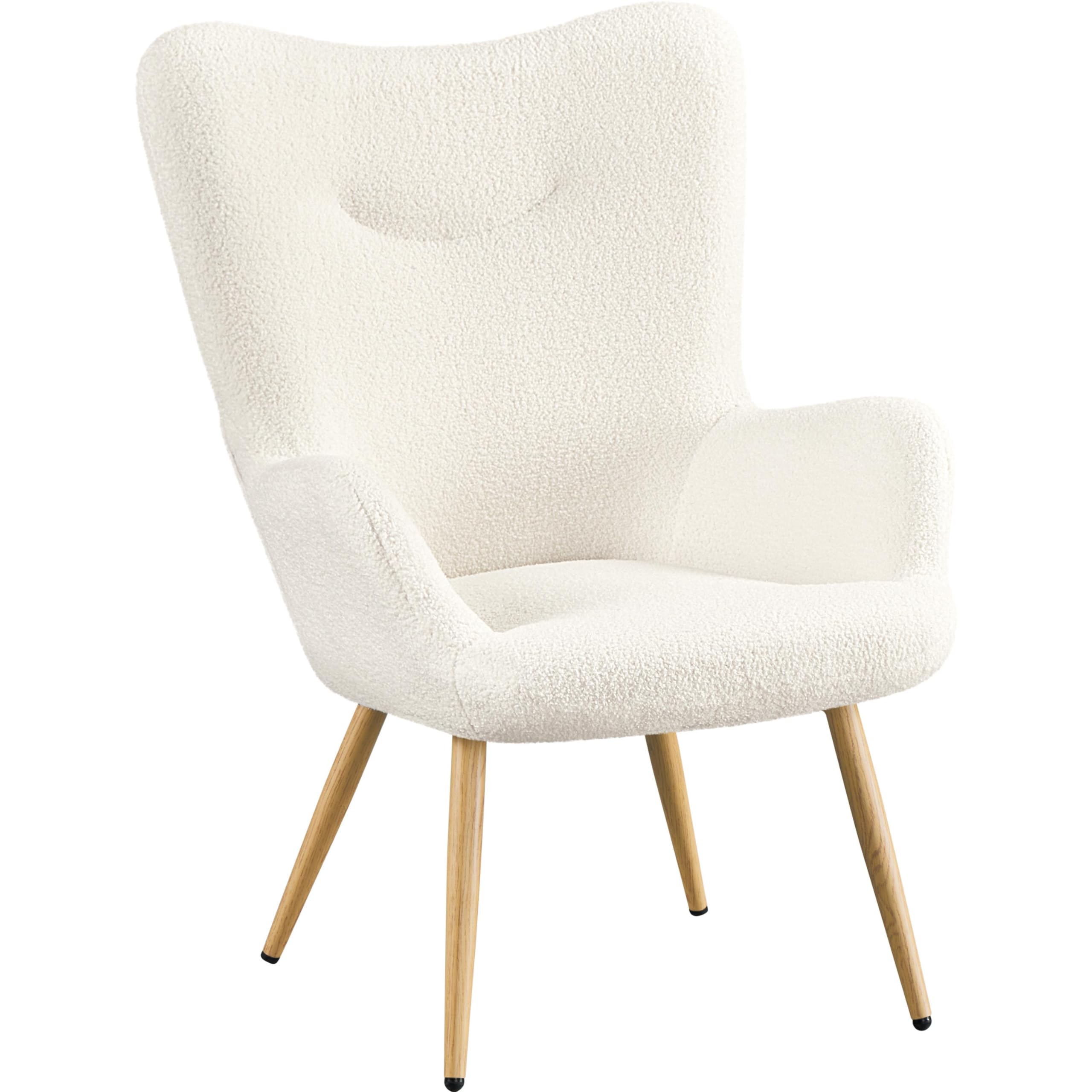 Yaheetech Armchair, Sherpa Fuzzy Tub Chair with High Back, Lounge Chair for Living Room, Bedroom, Study, Ivory