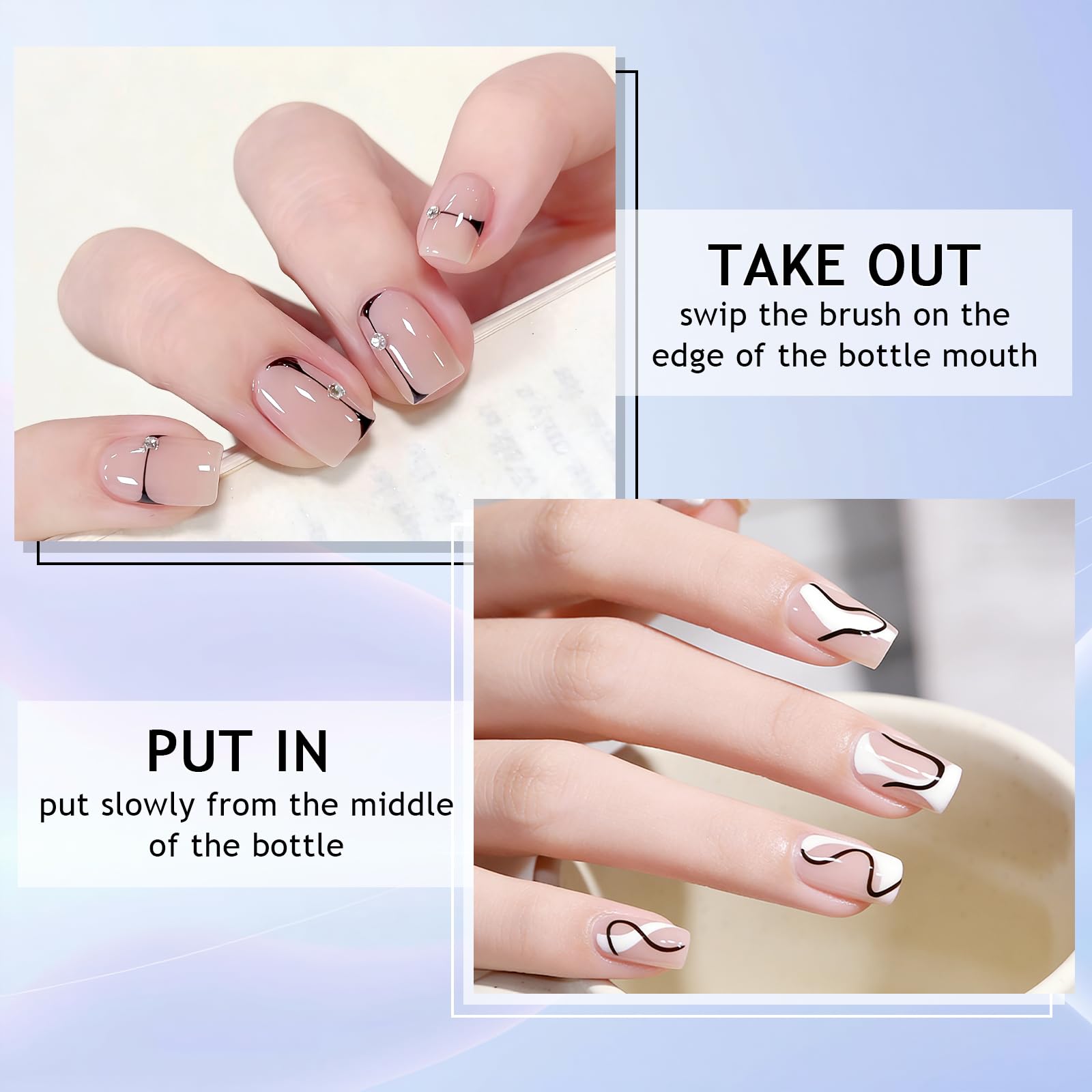 INPING 2 szt. Liner Gel Nail Art, TPO-FREE HEMA-FREE, 2 kolory biały i czarny liniowy lakier półtrwały, lakier żelowy UV, lakier do paznokci, francuski manicure dla początkujących, 8 ml
