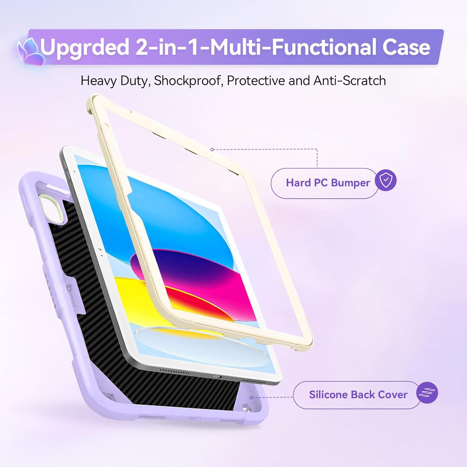 for iPad 10th Generation Case 10.9 inch/iPad (A16) 11th Generation Case 11 inch with Shoulder Strap/Pencil Holder/Kickstand Cute Kids Girls Cover for iPad 2022 2025 Purple