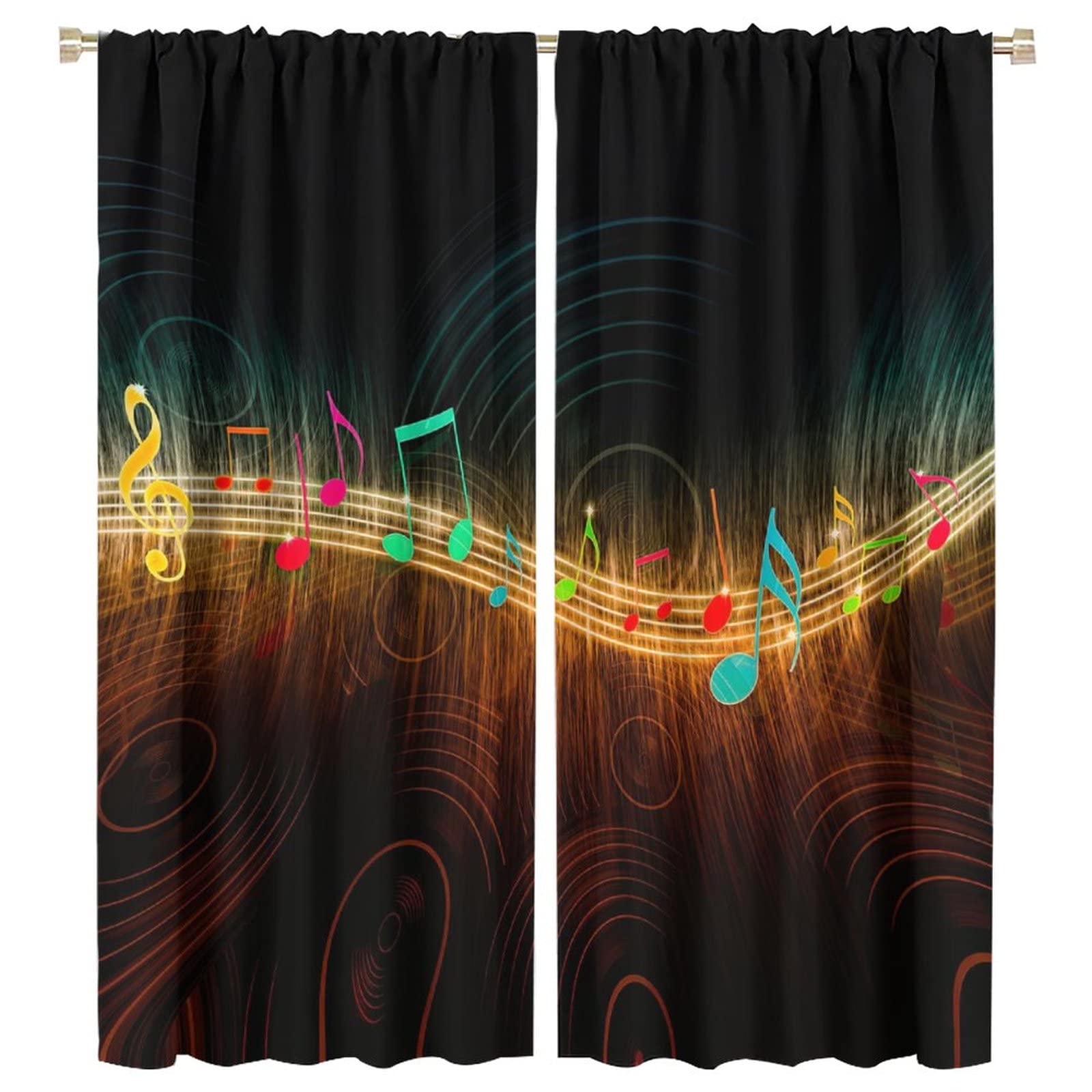 Music Note Curtains,Colorful Musical Background Blackout Rod Pocket Window Drapes for Living Room Bedroom Home Decor W55xL63in