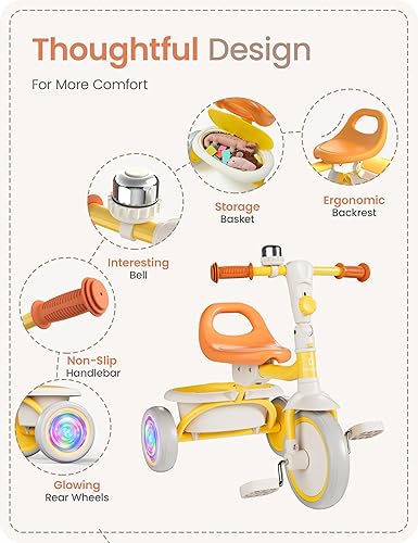 Miniatura 7 de besrey Triciclo para niños pequeños con iluminación colorida para edades de 18 meses a 5 años, bicicleta para niños pequeños con campana, triciclo