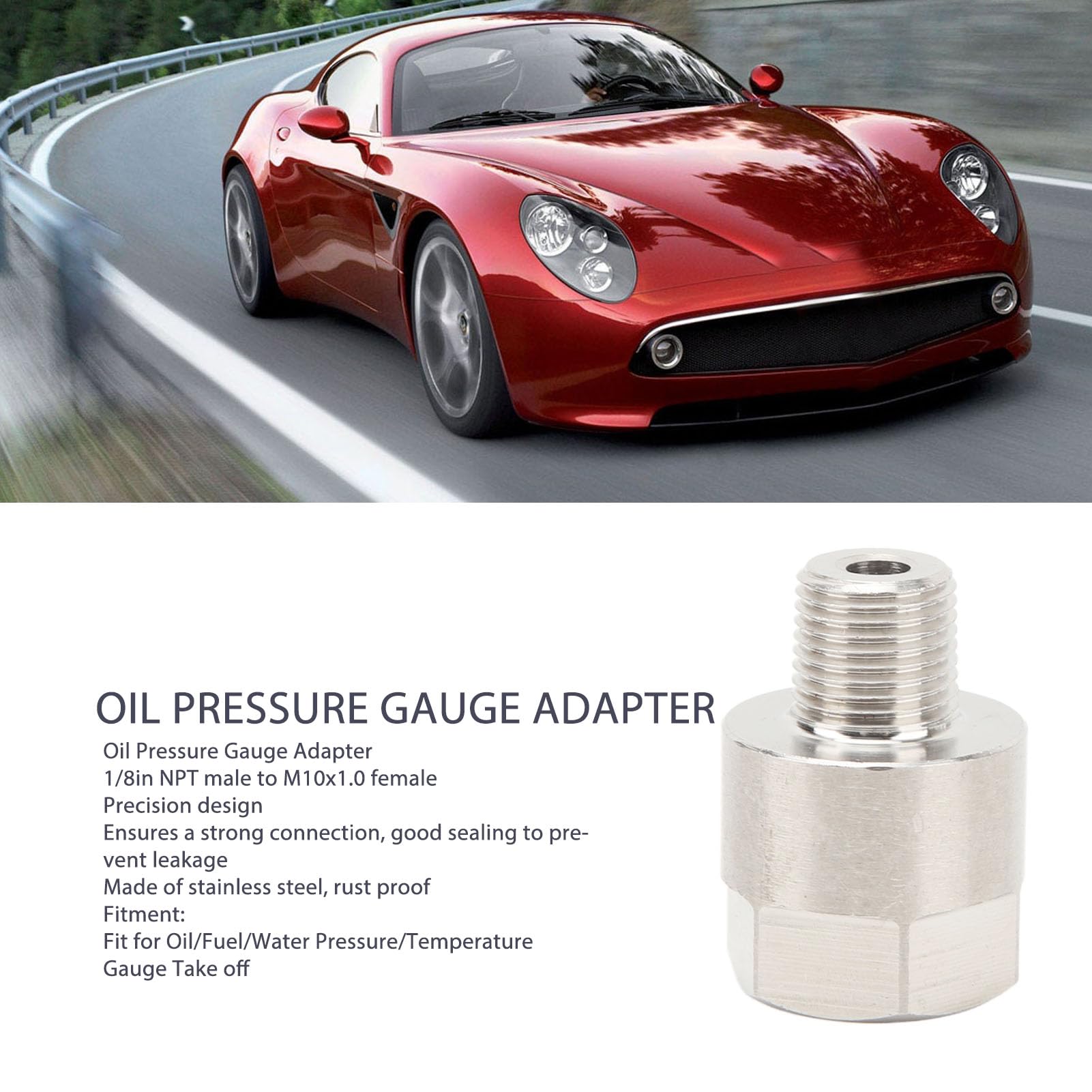 M10 x 1,0 adattatore per misuratore femmina, adattatore manometro olio NPT da 1/8 pollici maschio a M10 x 1,0 femmina per olio carburante pressione acqua misuratore di temperatura da rimuovere