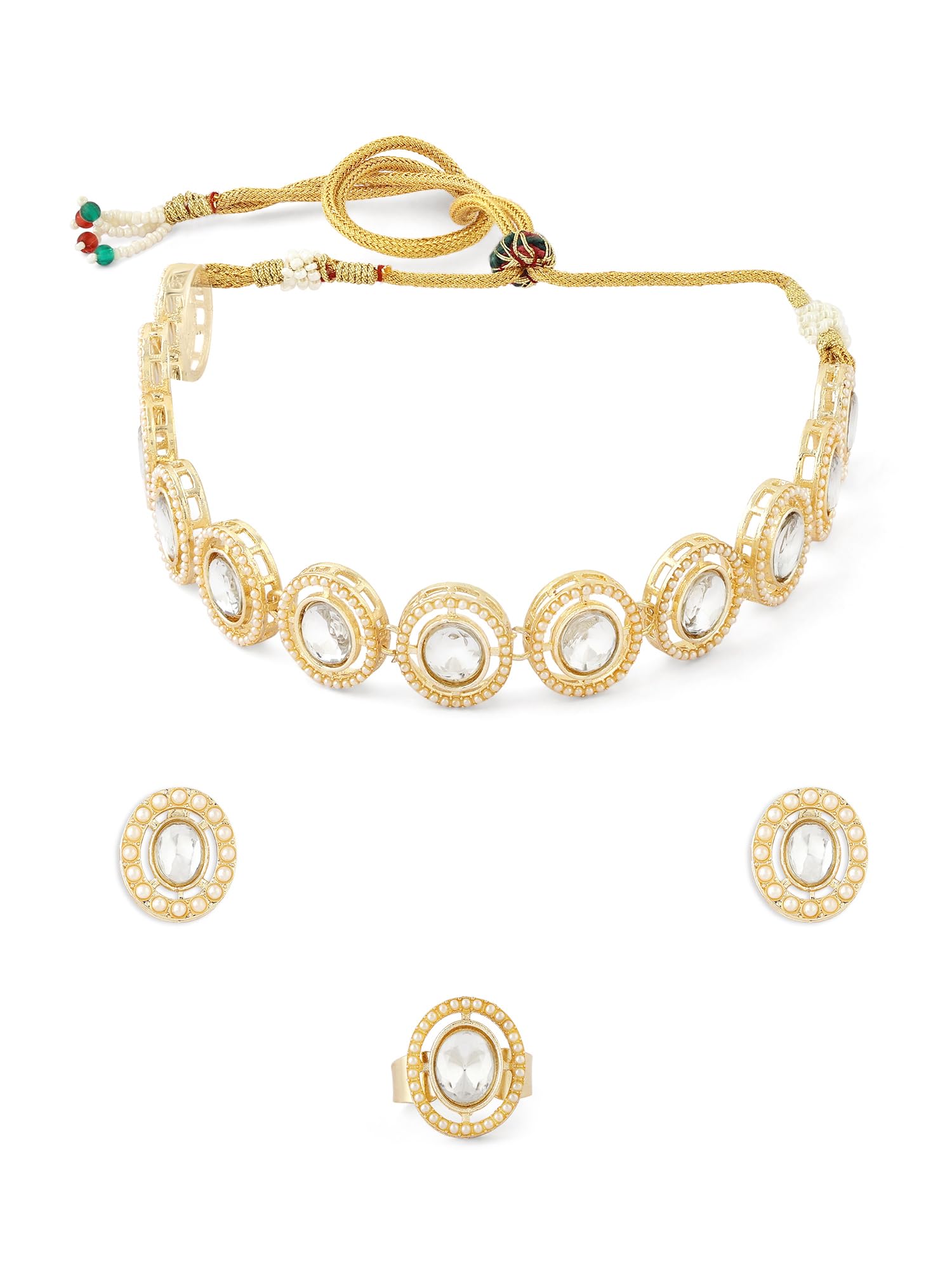 ZAVERI PEARLS Gold Tone Dazzling Stones & Pearls Embellished Necklace Earring & Ring Set For Women-ZPFK17130 (B0CS6VG34H) Amazon Price History, Amazon Price Tracker
