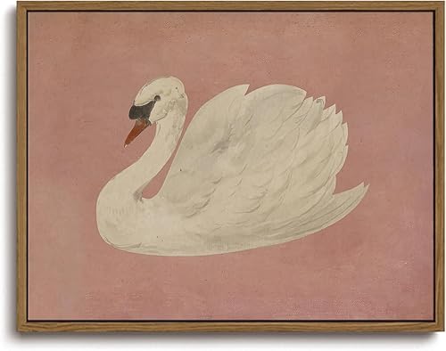 KISSFOX Arte de pared enmarcado vintage, diseño de cisne rosa, impresiones artísticas rústicas antiguas para decoración de pared, pinturas estéticas