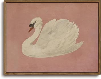 KISSFOX Framed Wall Art Vintage Wall Decor Pink Swan Pictures Retro Animal Canvas Art Rustic Aesthetic Paintings Farmhouse Artwork For Bedroom Living Room Kitchen