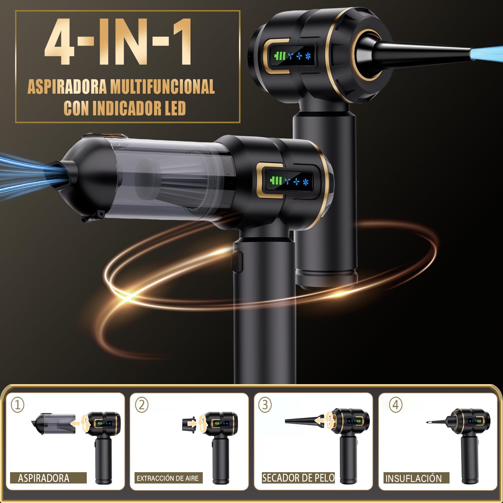 Aspirador de mão com bateria, Aspirador de Carro sem fio de 27000 PA, Mini Aspirador, recarregável, portátil, Leve e Forte, 220.000 RPM, soprador de pó elétrico para Carro