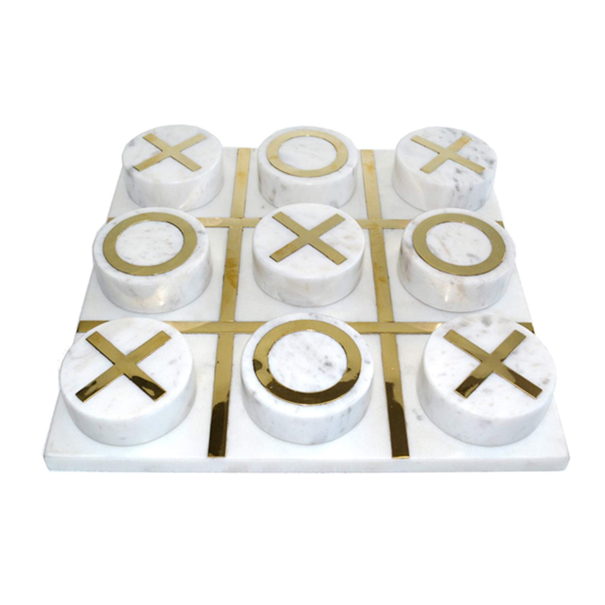 Sagebrook Home Marble 12X12 Tic-Tac-Toe, White/Gold