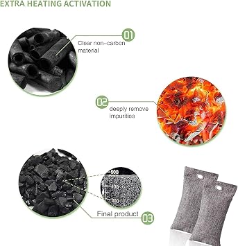 MEGAROOM Bamboo Air Purifying Bags (4x75g) - Natural Air Fresheners - Activated Charcoal Odour Absorber - Activated Charcoal Bag - Natural Car Air Freshener, Shoe Deodoriser, Home, Pet, Closet Odour