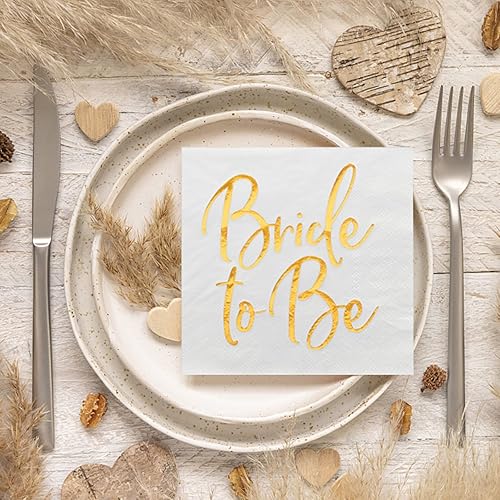Miniatura 4 de Servilletas de cóctel de novia blancas y doradas, papel decorativo desechable para banquete de boda con palabras de lámina dorada "Bride to Be",