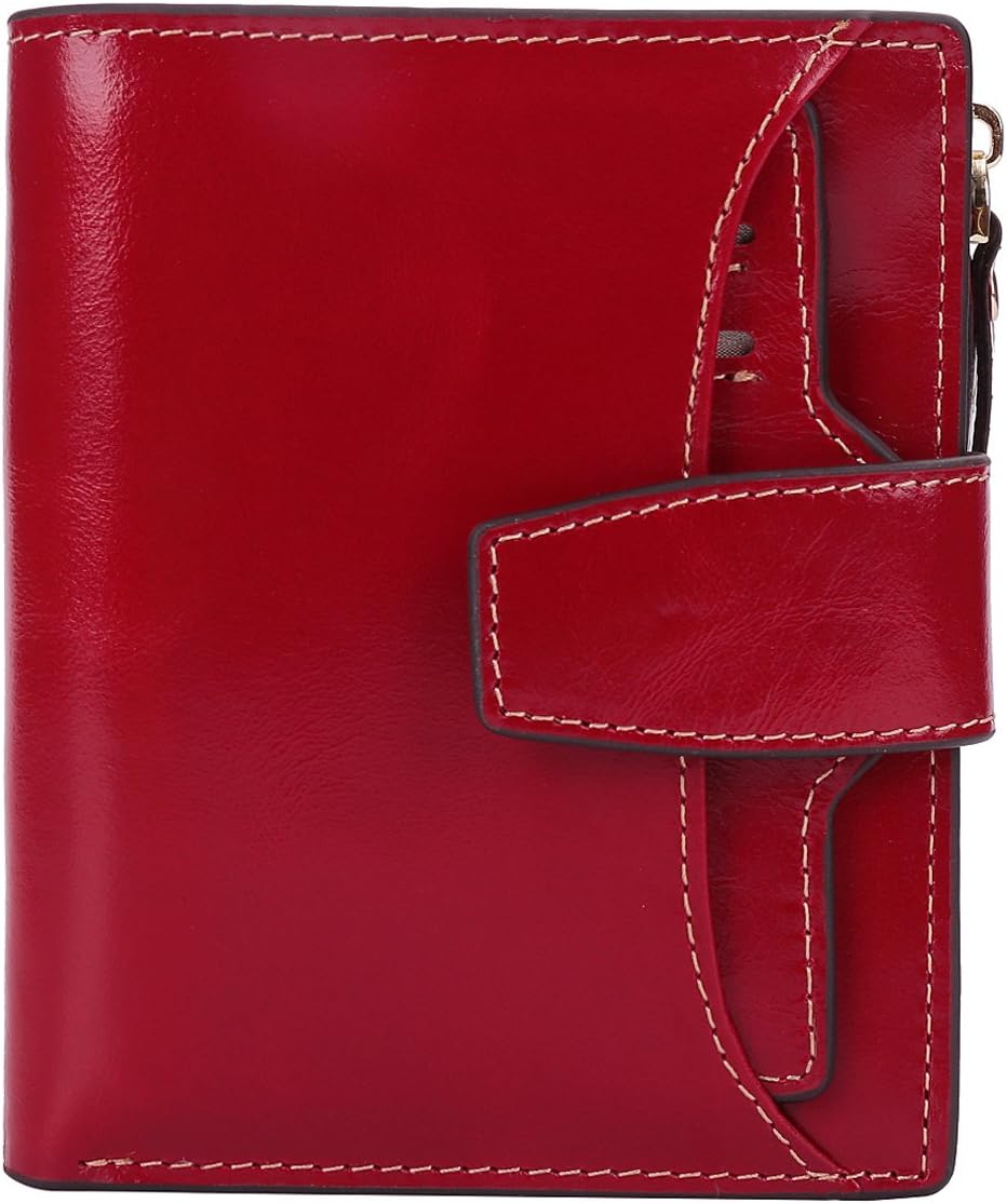 AINIMOER Women's RFID Blocking Leather Small Compact Bi-fold Zipper Pocket Wallet Card Case Purse with id Window