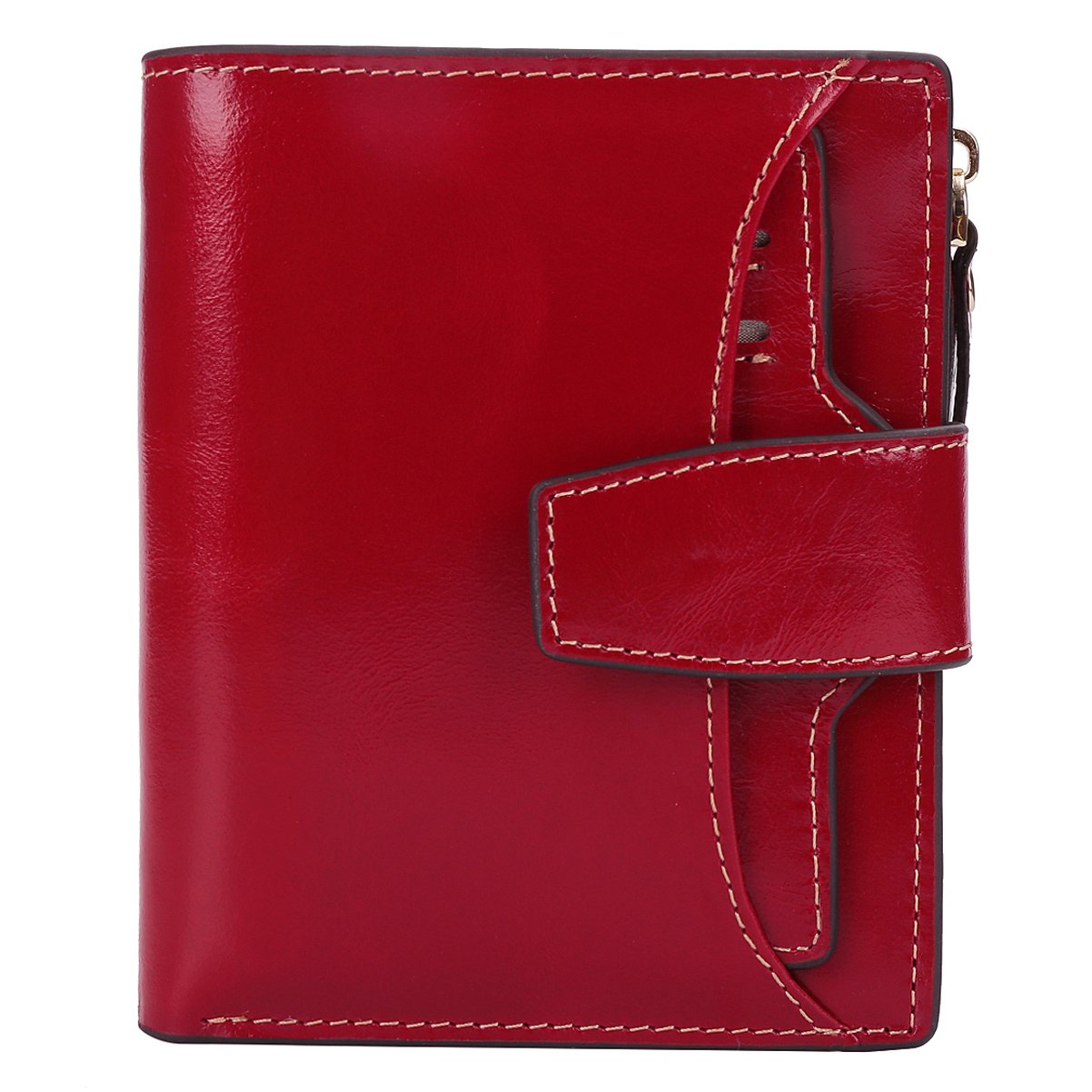 AINIMOER Women's RFID Blocking Leather Small Compact Bi-fold Zipper Pocket Wallet Card Case Purse with id Window