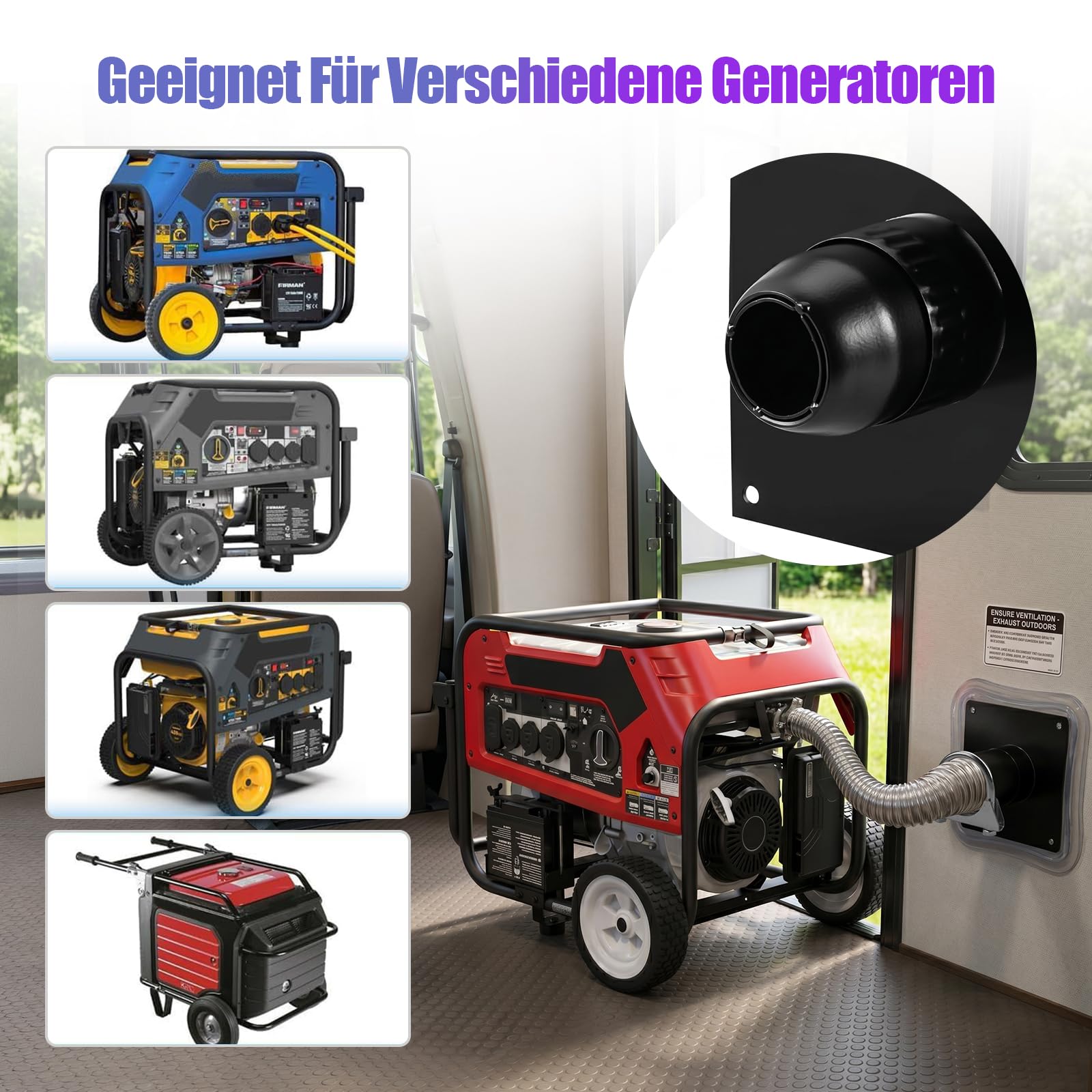 Generador universal de tubo de escape, alargador de escape, kit de silenciador con silenciador de acero inoxidable, reducción de ruido y placa de montaje en pared aislada