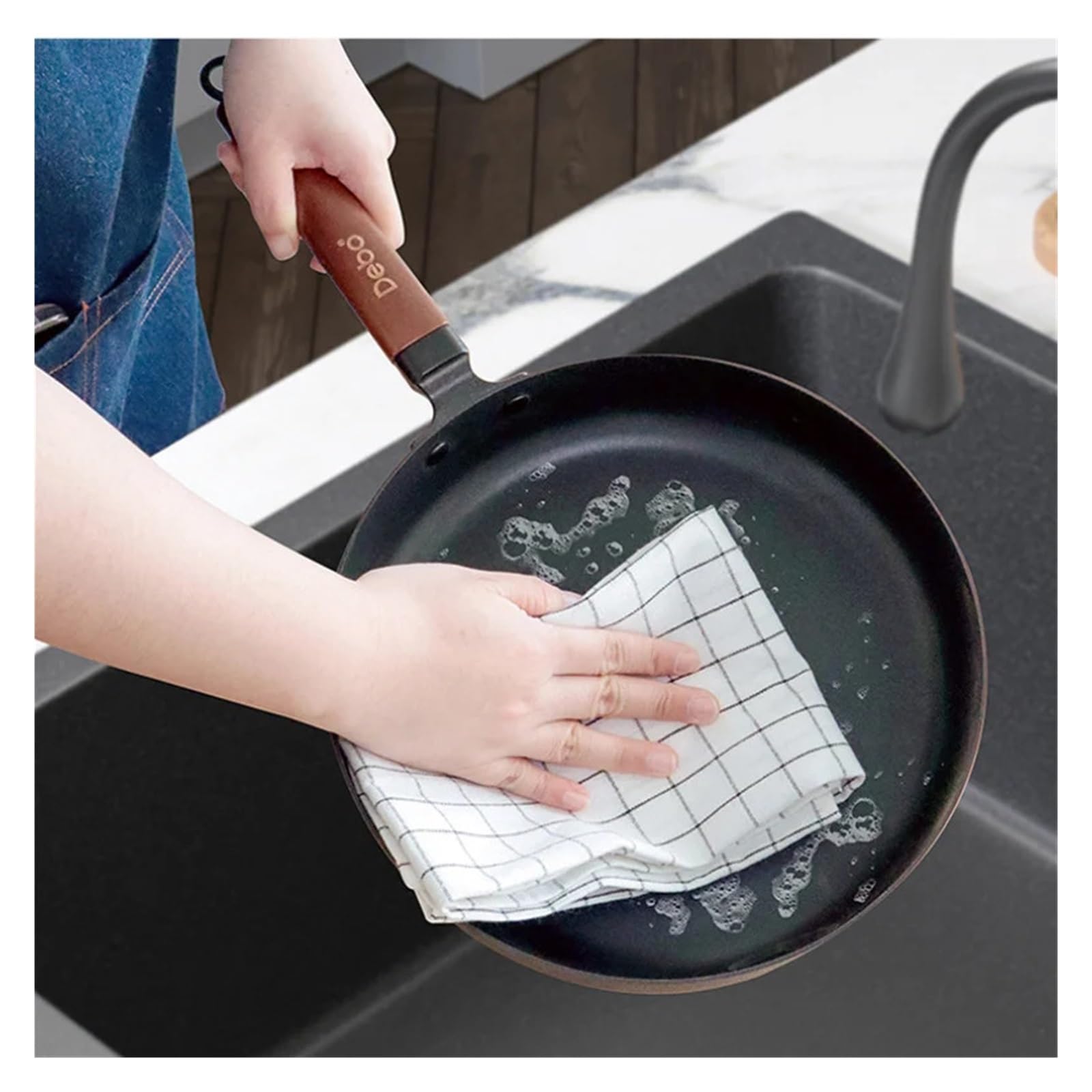 küchenhandtücher 4/8/12 Stück 45 cm x 62 Küchentuch | Schwarz-weiß gestreiftes Geschirrtuch mit Karomuster(8Pcs)