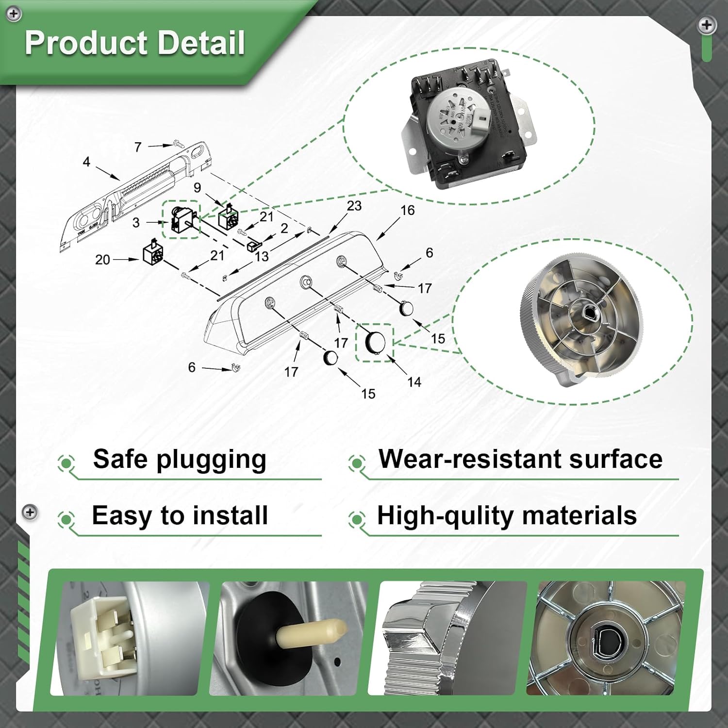 W11566735 W11685947 Dryer Timer & Knob Kit, Replacement Part 4981088 AP7215858 PS17216594 EAP17216594 FIX17216594 Robert Shaw 162-428-1 PD00083293, Compatible with Maytag MED4500MW0 YMED4500MW0