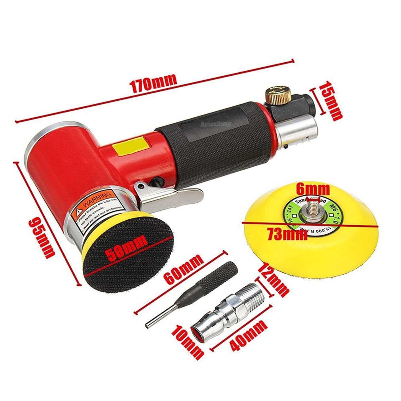 Z 1/2/3 Cal Pad Mini szlifierka pneumatyczna pneumatyczna do polerowania samochodu szybka zasilana powietrzem polerka maszyna pneumatyczna(Red air sander)