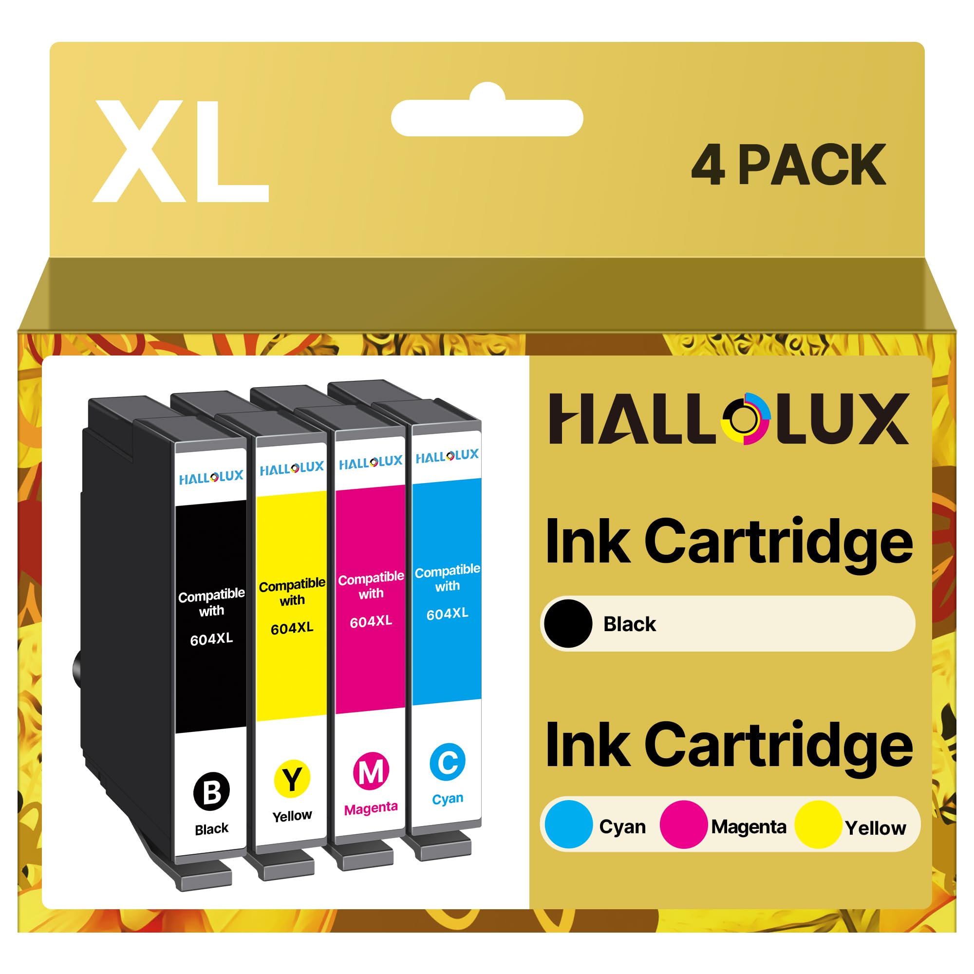 HALLOLUX 604 Patronen Kompatibel für Epson 604XL 604 XL Multipack für Epson XP 2205 für XP 3200 XP 4200 XP 3205 XP 4205 Workforce WF 2930 WF 2935 WF 2910 (Schwarz Cyan Gelb Magenta, 4er-Pack)