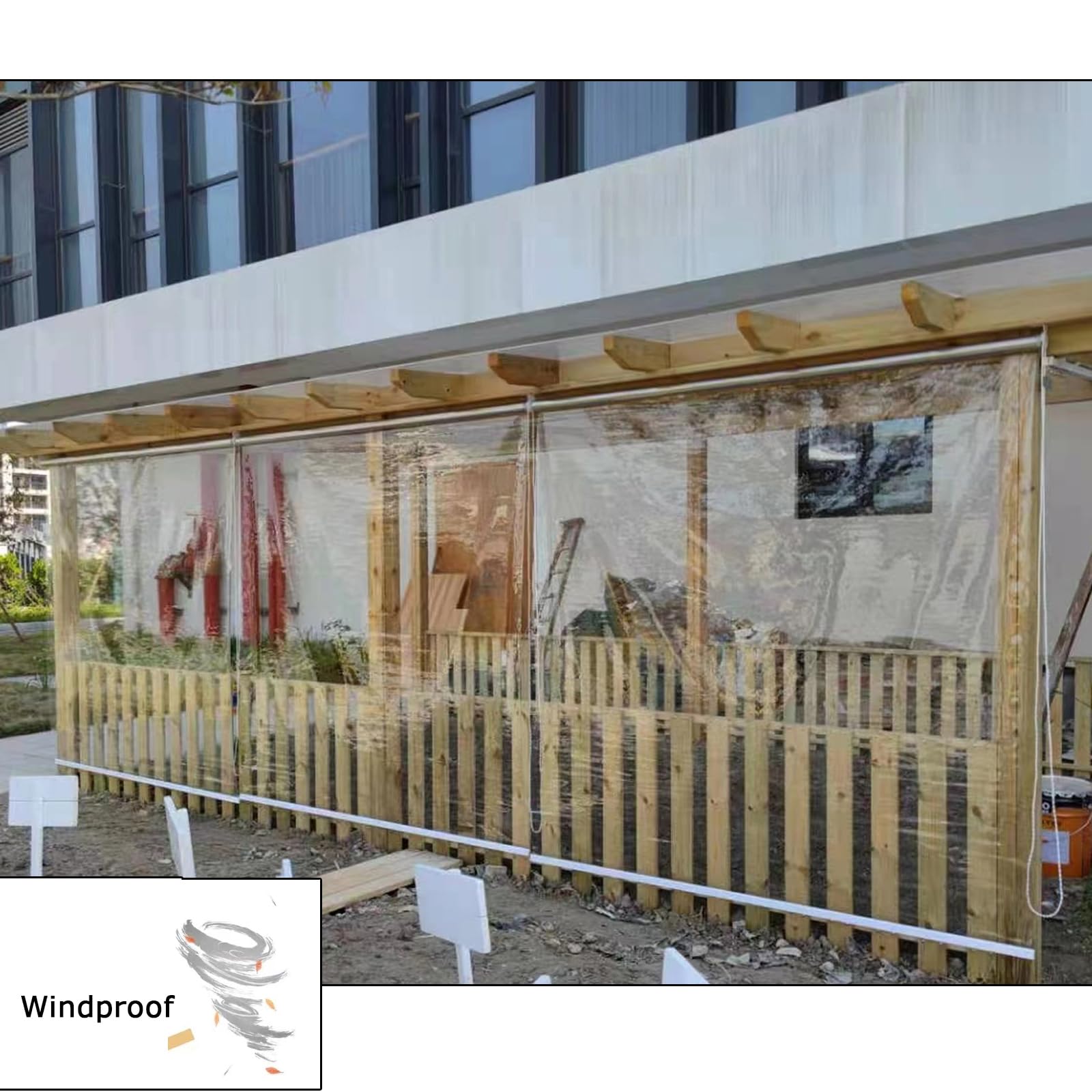 Przezroczysty, wodoodporny zwijany klosz na zewnątrz, balkon i patio - przezroczyste rolety z izolacją cieplną i ochroną przed słońcem, łatwe do czyszczenia, zasłony zewnętrzne (szer. 120 x wys. 280