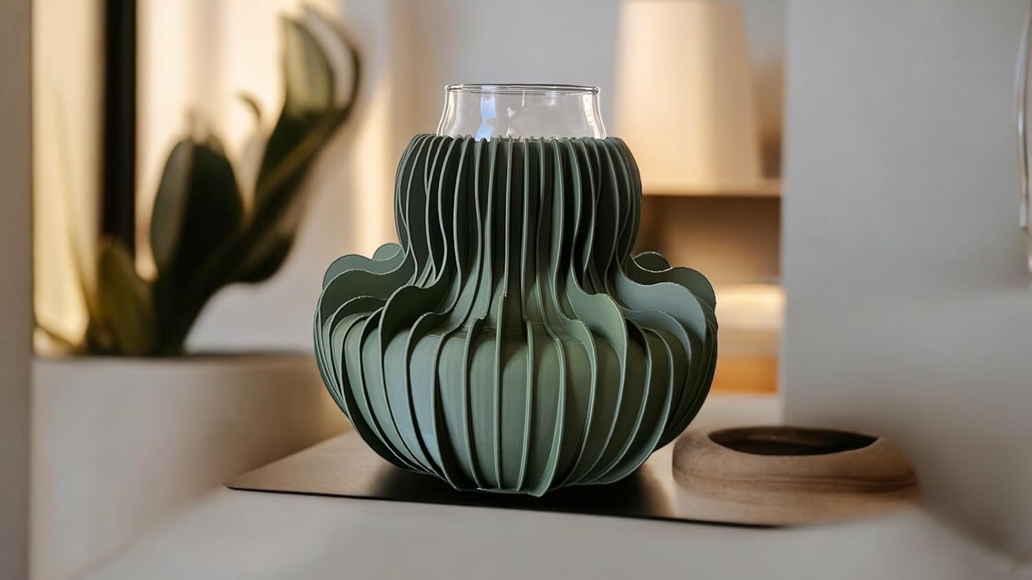 Cloud Vase - Sculptural 3D Printed Modern Design Plant Vessel, Ideal for Indoor Decor, Cloud Shaped (Olive)