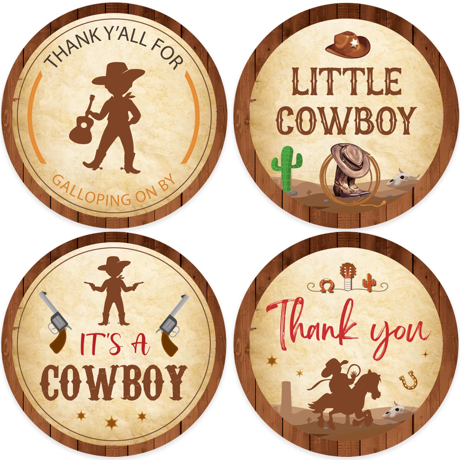 Cheereveal 64PCS Cowboy Thank You Stickers, Western Baby Decorations for Boy, Little Cowboy Party Supplies for Rodeo Themed Shower