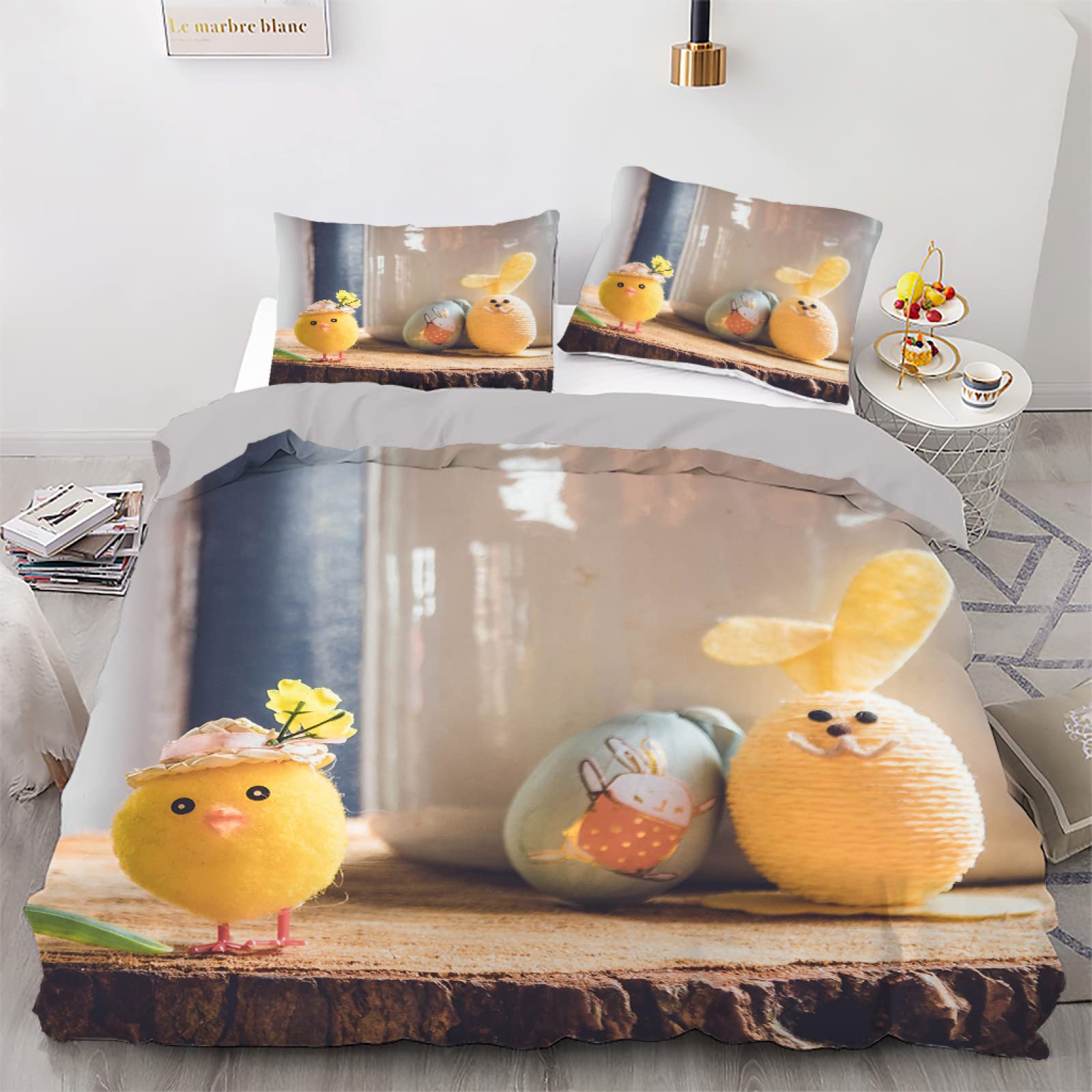 Housse de couette 140x200 poussins gris lit enfant fille garçon microfibre douce