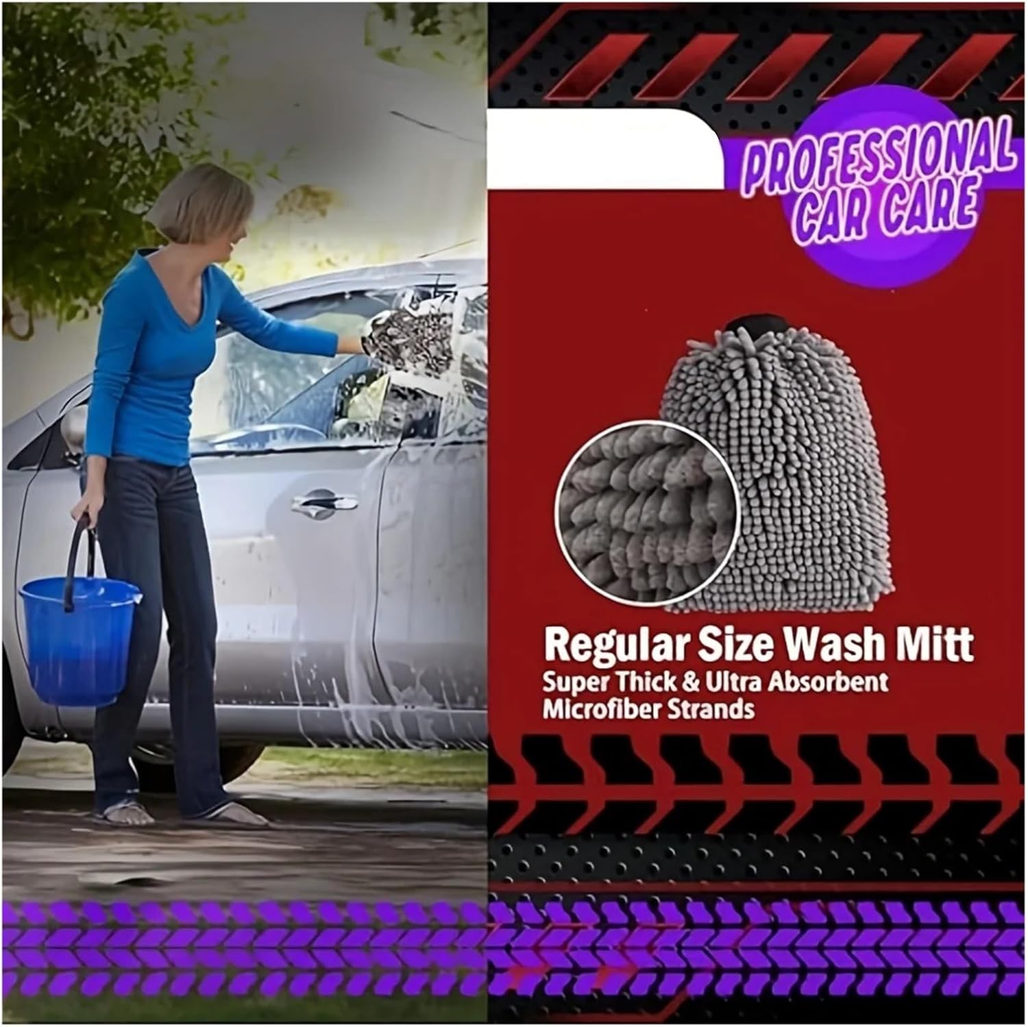Premium Gray Microfiber Car Washing and Drying Mitt - Ultra Soft, Absorbent and Durable for Care in All 4 Seasons