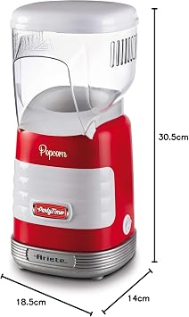 Ariete Party Time Corn Blasting Machine Red 2956/00-2 60g in Minutes Popcorn Preparation, 1100 Watt, Measuring Container, Easy Cleaning