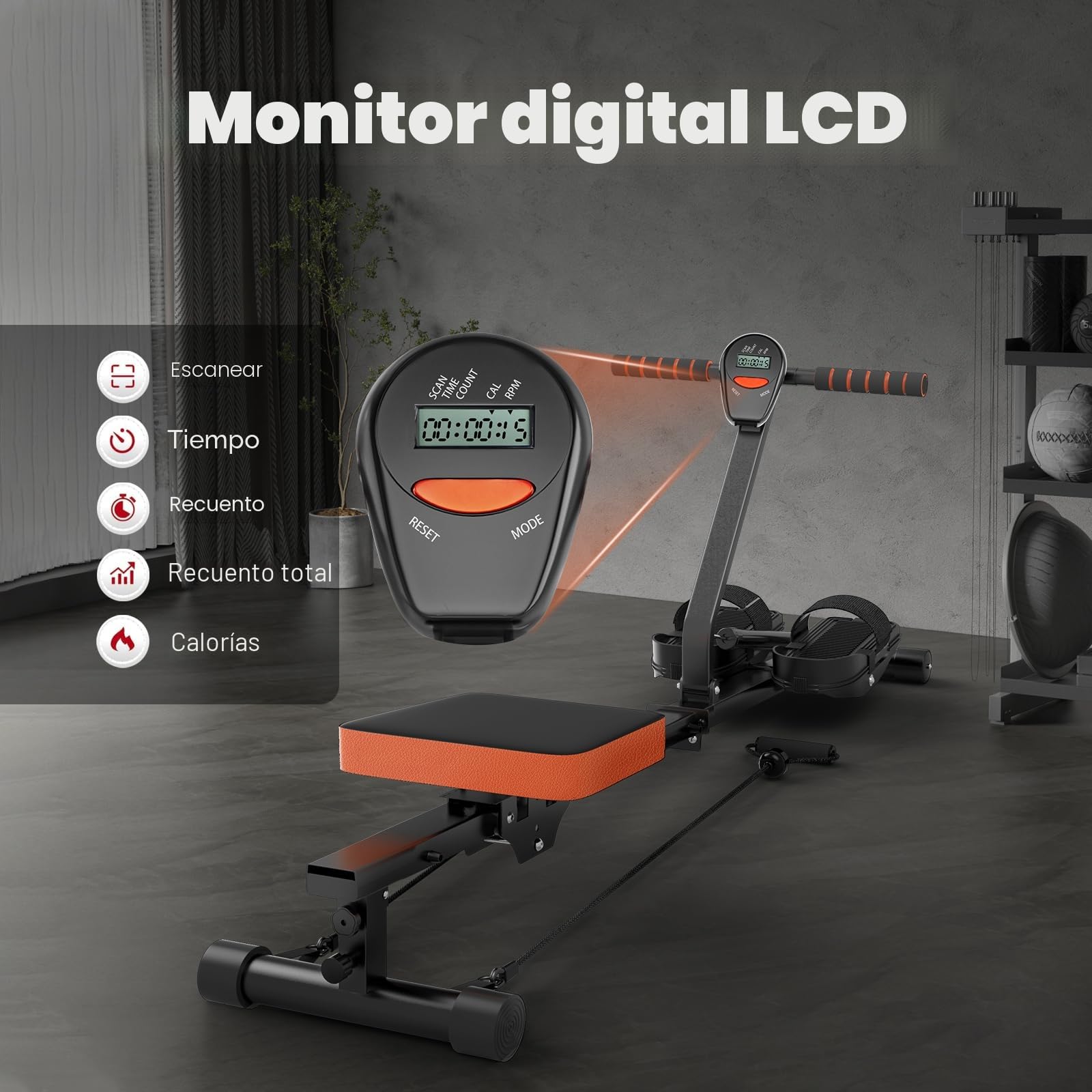 Máquina de Remo, máquina de Remo magnética de 16 Niveles con Pantalla LED, riel Deslizante silencioso para Gimnasio en casa, Equipo de Entrenamiento Interior