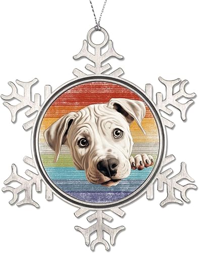 Miniatura 3 de Dogo Argentino Adorno de copo de nieve de Navidad Dogo Argentino lindo divertido Peeking Dog Puppy Novedad Metal copo de nieve adornos de Navidad