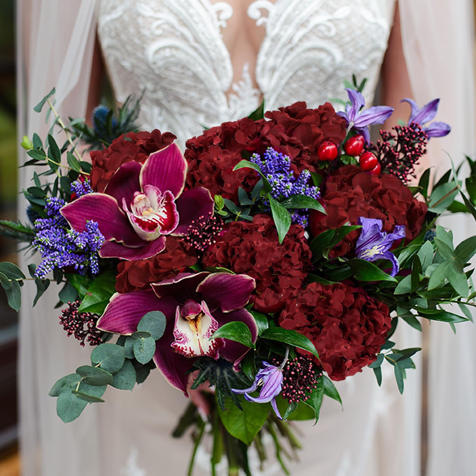 Hydrangea Silk Flowers Burgundy Heads Pack Of 10 Big Hydrangea Flowers Artificial With Stems For