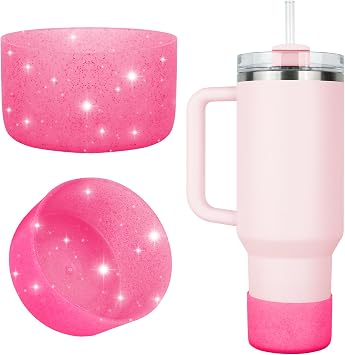 Protective Glitter Silicone Boot Compatible with Stanley Tumbler 20-40oz & Hydro Flask Water Bottle 12-24oz and More Bottles/Tumblers with 2.8-2.95in Bottom