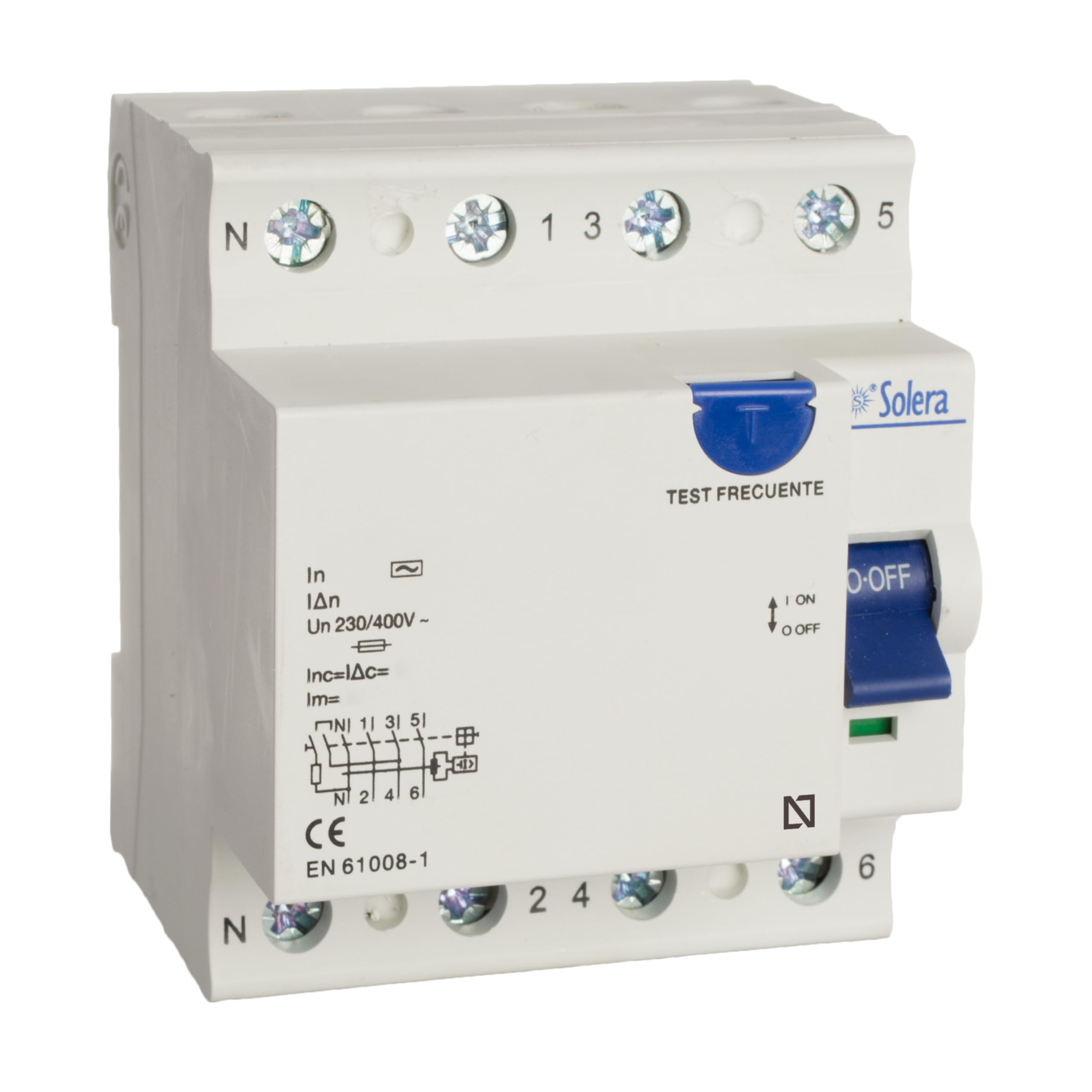 Solera® przełącznik różnicowy 4P 40 A, 300 mA, 4 moduły (72 mm), klasa AC 6 kA, montaż na szynie DIN 35 mm, rezystancja 960°C, temperatura -5°C / 40°C, Cert. CE UK RoHS • RCB4P40300 (1 szt.)
