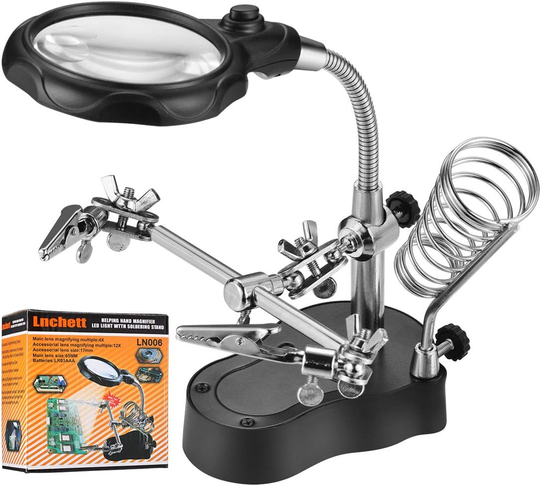 RexBeTi Led Light Magnifier & Desk Lamp Helping Hand with Magnifying Glass