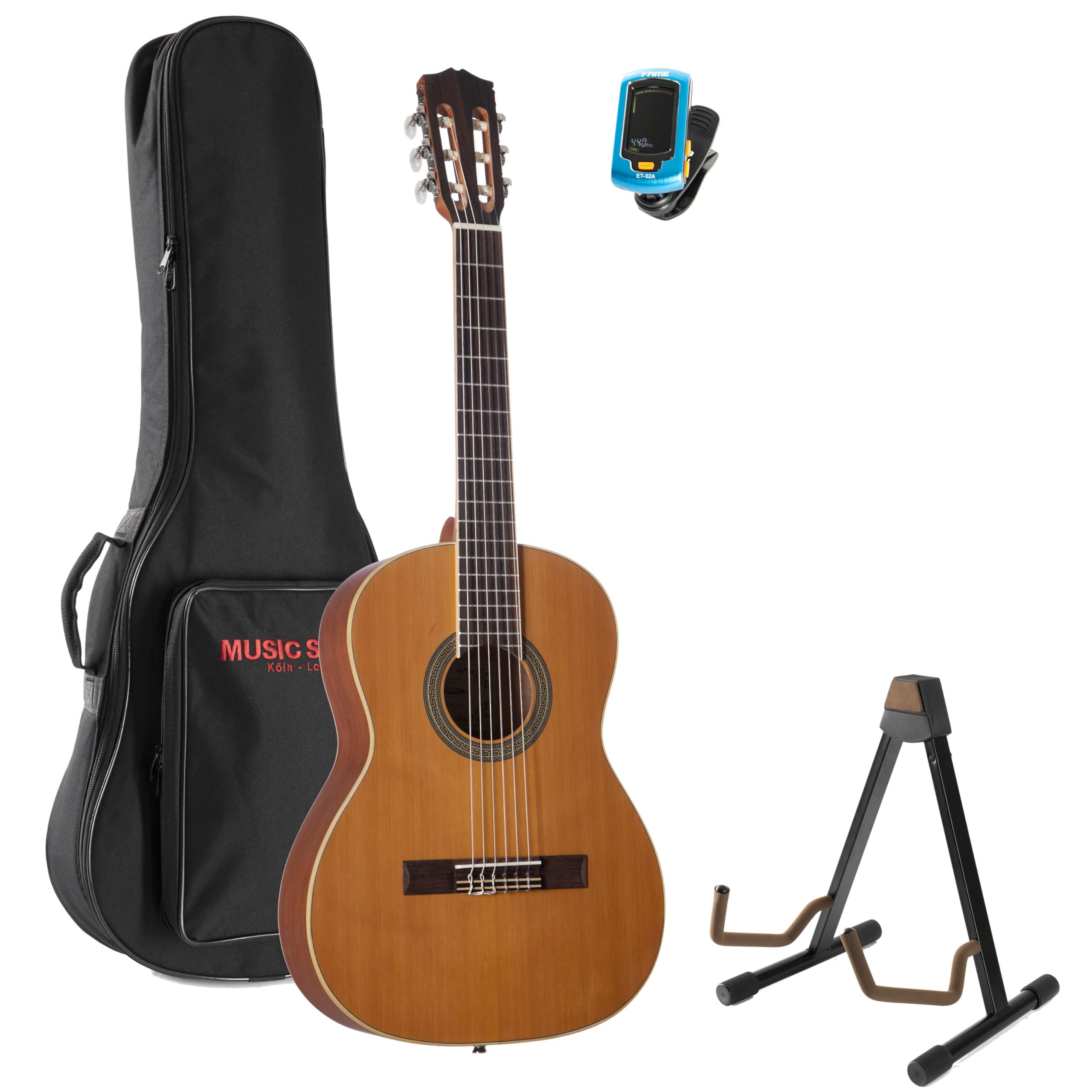 Fame 3/4 Konzertgitarren Set, Zeder Decke, Mahagoni Boden, Palisander Griffbrett, inklusive Gigbag, Stimmgerät, Gitarrenständer