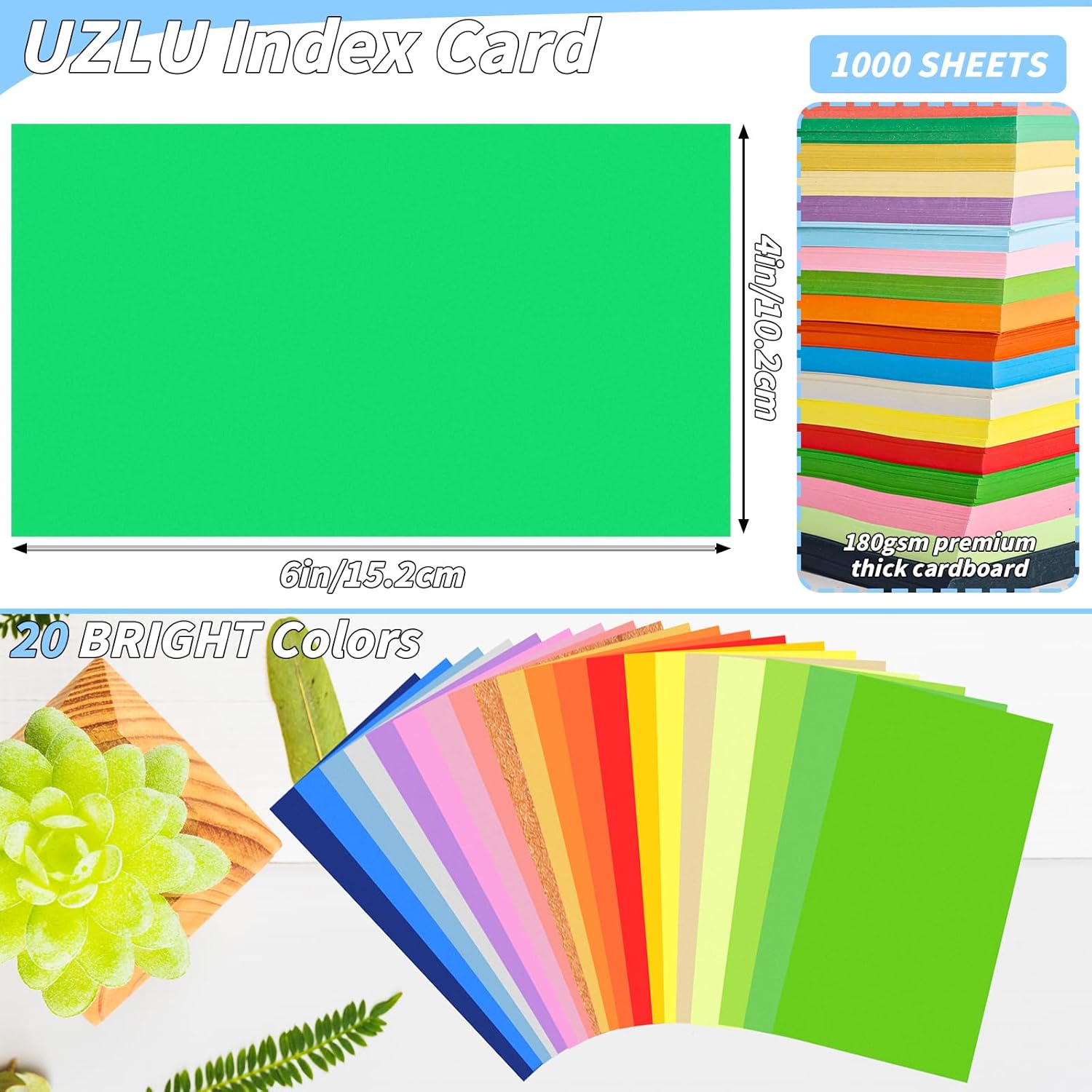1000 Pcs Colored Index Cards Bulk 4 x 6 Inch Blank Flash Cards 20 Assorted Colors Notecards 180GSM Heavyweight Index Note Cards Portable Note Taking for Studying School College Office Memo