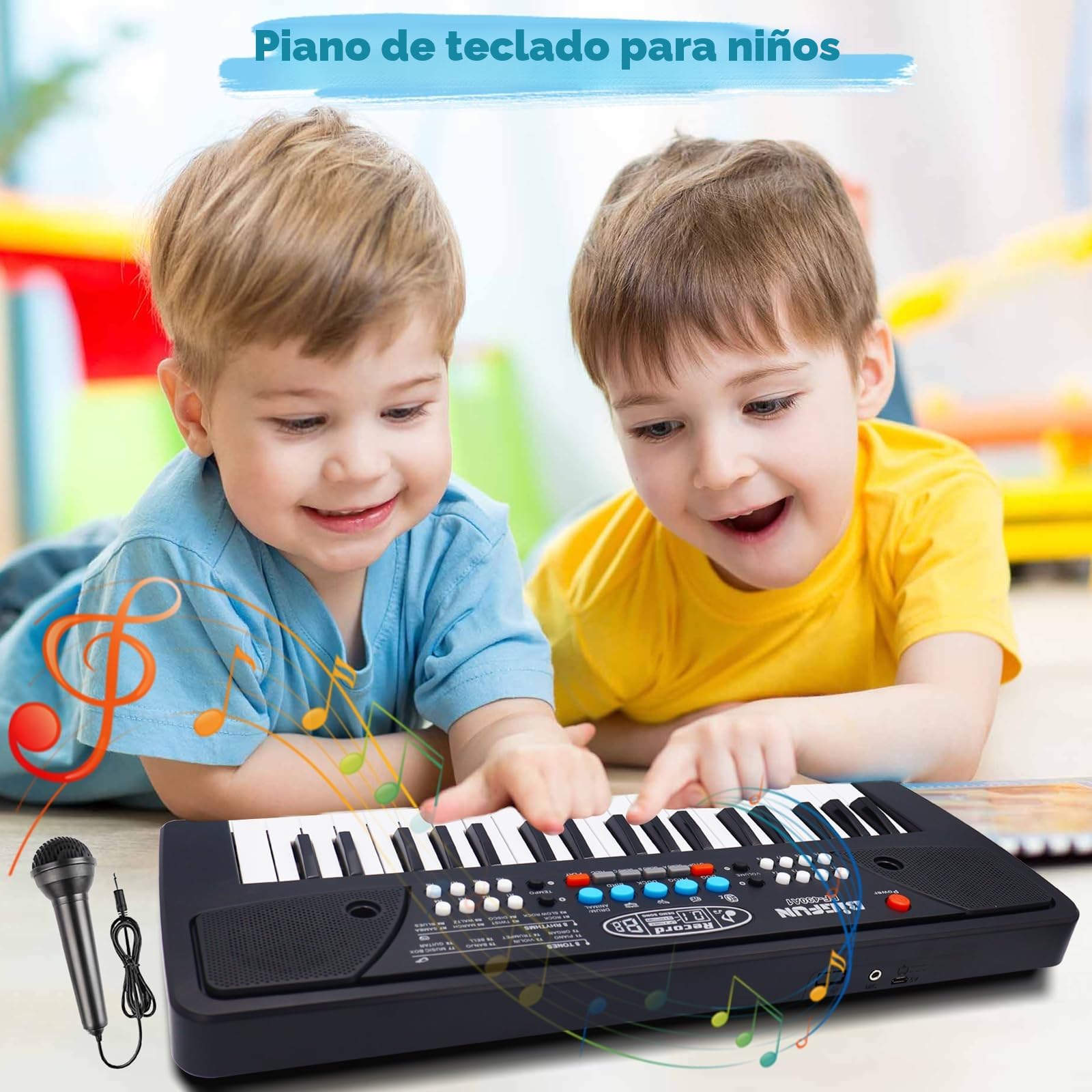 37 Teclas Piano para Niños Teclado Musical, Electrónicos Teclado Piano con Micrófono Multifuncionales Portátiles Educativo Cumpleaños Regalo Juguetes para 3 4 5 6 7 8 Años Niñas Niños